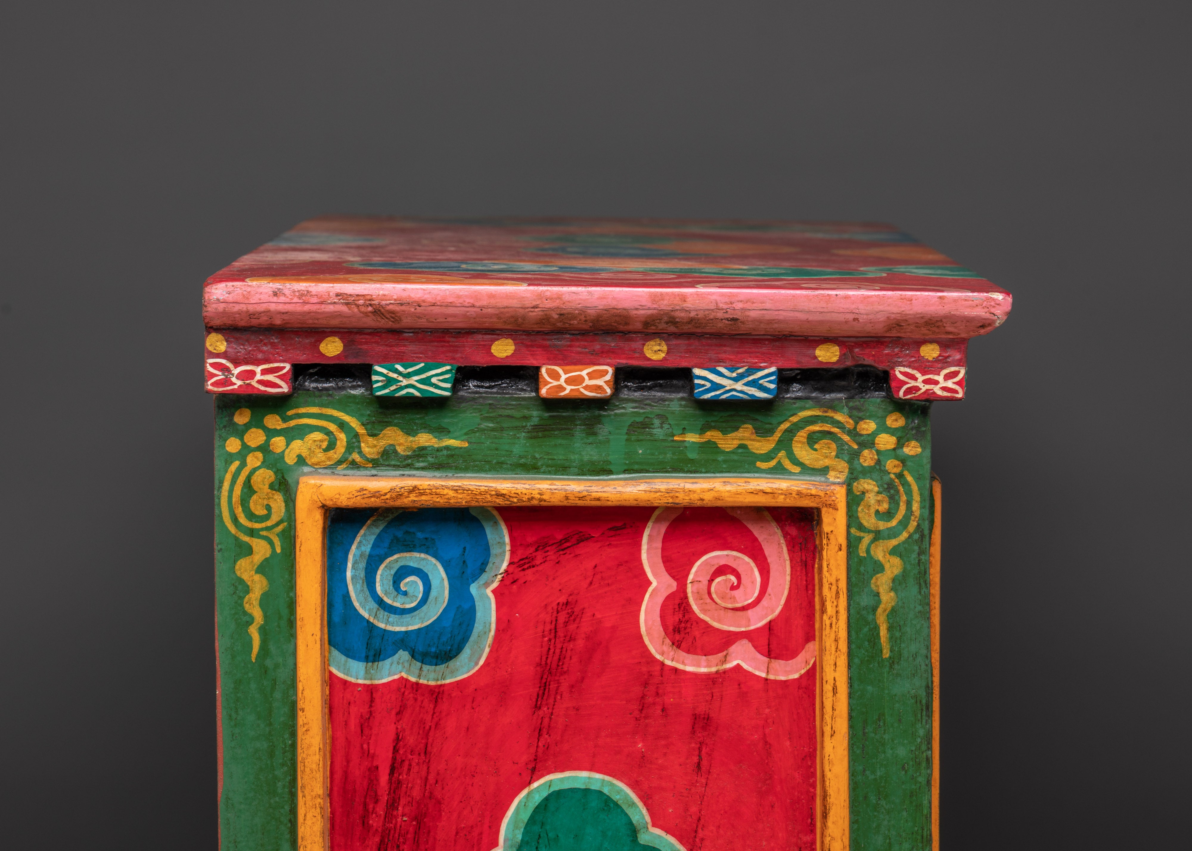 Tibetan Wooden Cofinet | Handcrafted Sacred Storage Chest