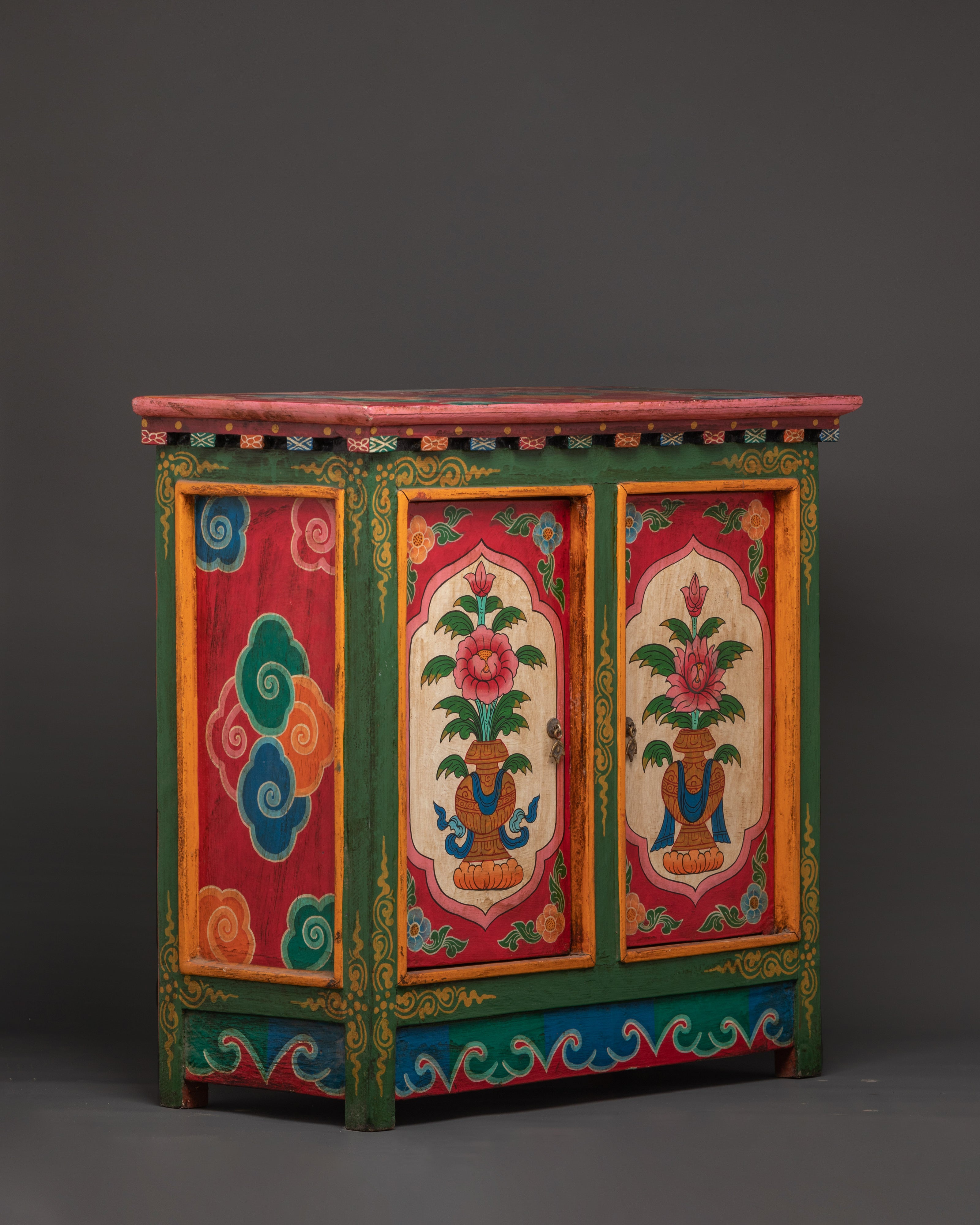 Tibetan Wooden Cofinet | Handcrafted Sacred Storage Chest