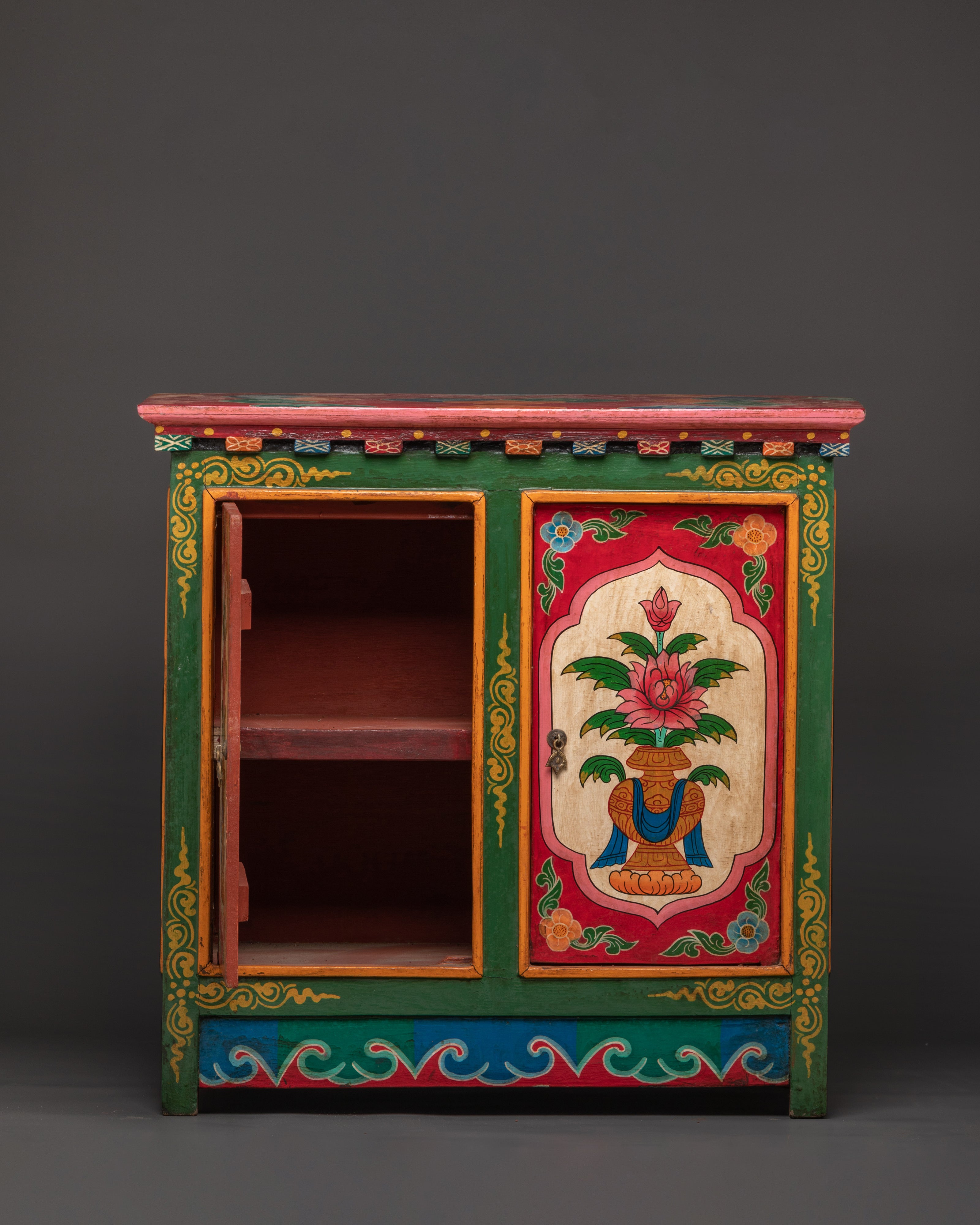 Tibetan Wooden Cofinet | Handcrafted Sacred Storage Chest
