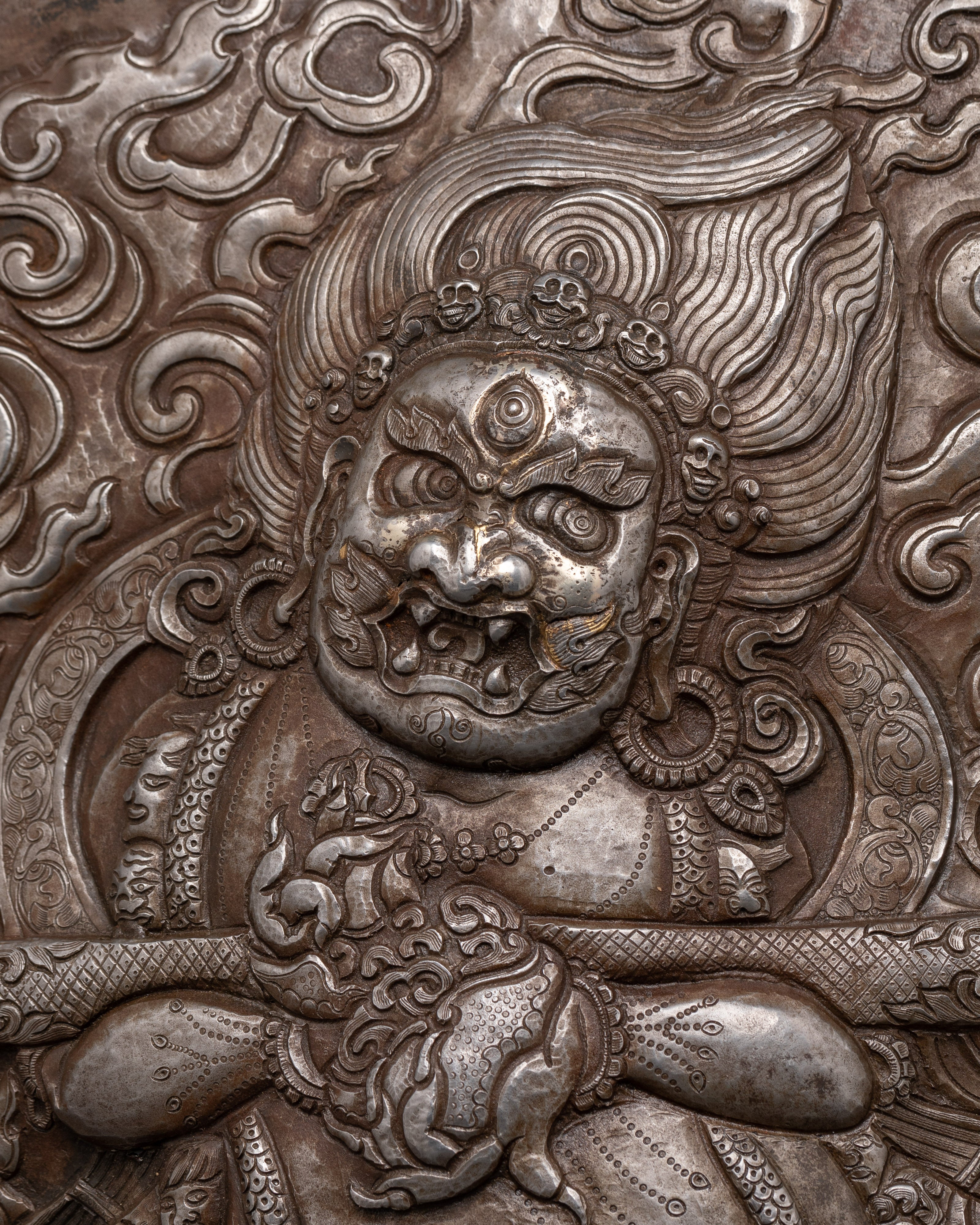 Sakya Mahakala Carved Wall Hanging | Buddhist Decor for Spiritual Protection & Blessings