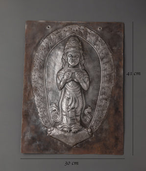 Handcrafted Iron Wall Hanging Buddha Panel | Tibetan Buddhist Metal Relief Art for Meditation