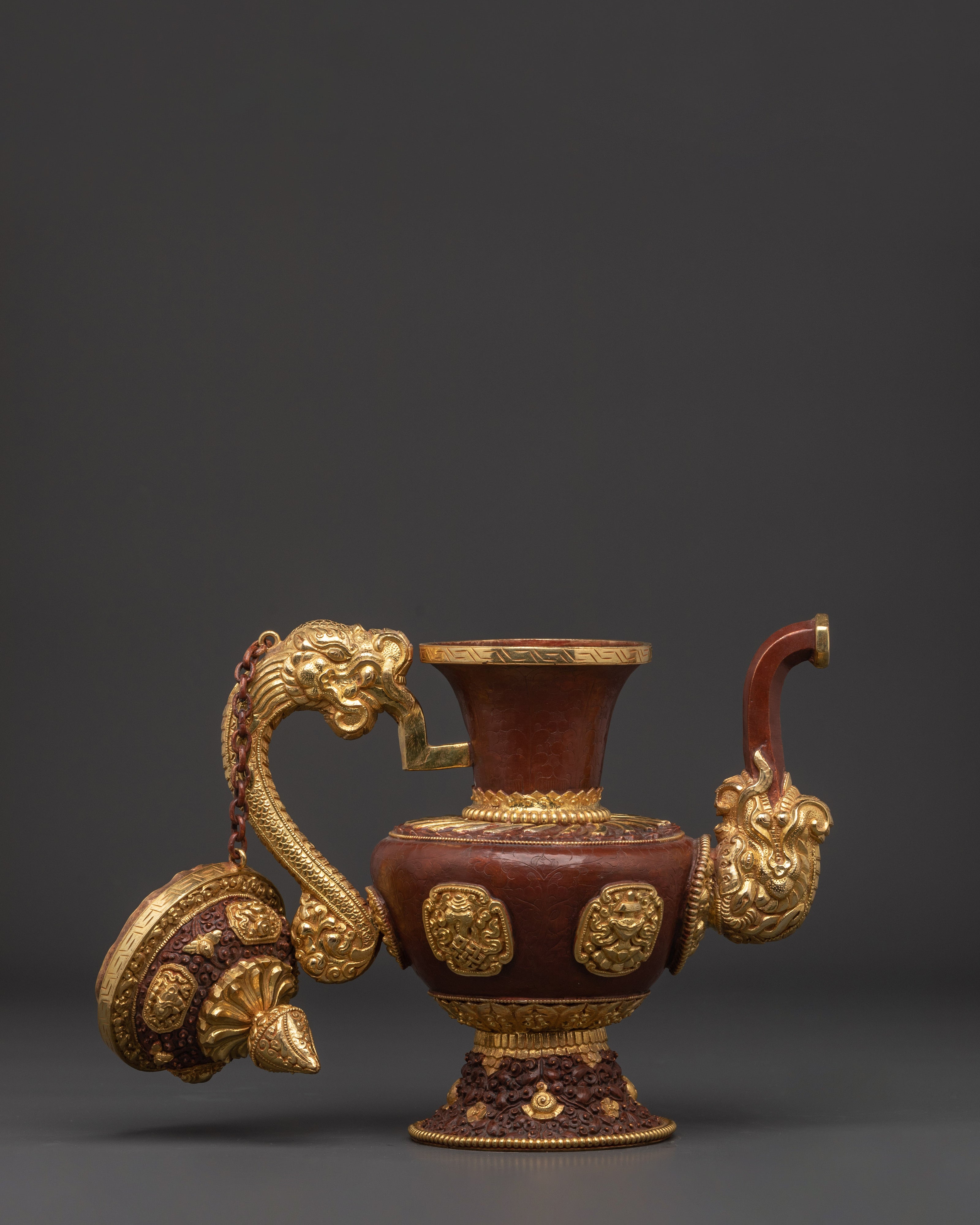 Handcrafted Copper Oxidized Tibetan Teapot | Traditional Buddhist Artwork