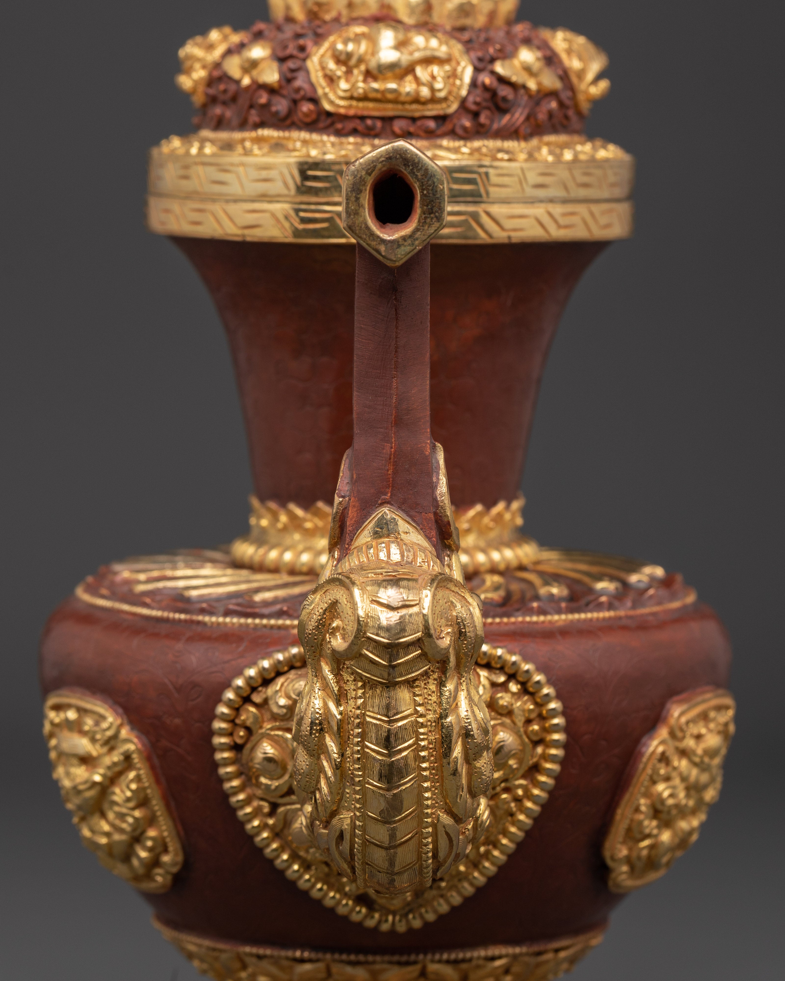 Handcrafted Copper Oxidized Tibetan Teapot | Traditional Buddhist Artwork