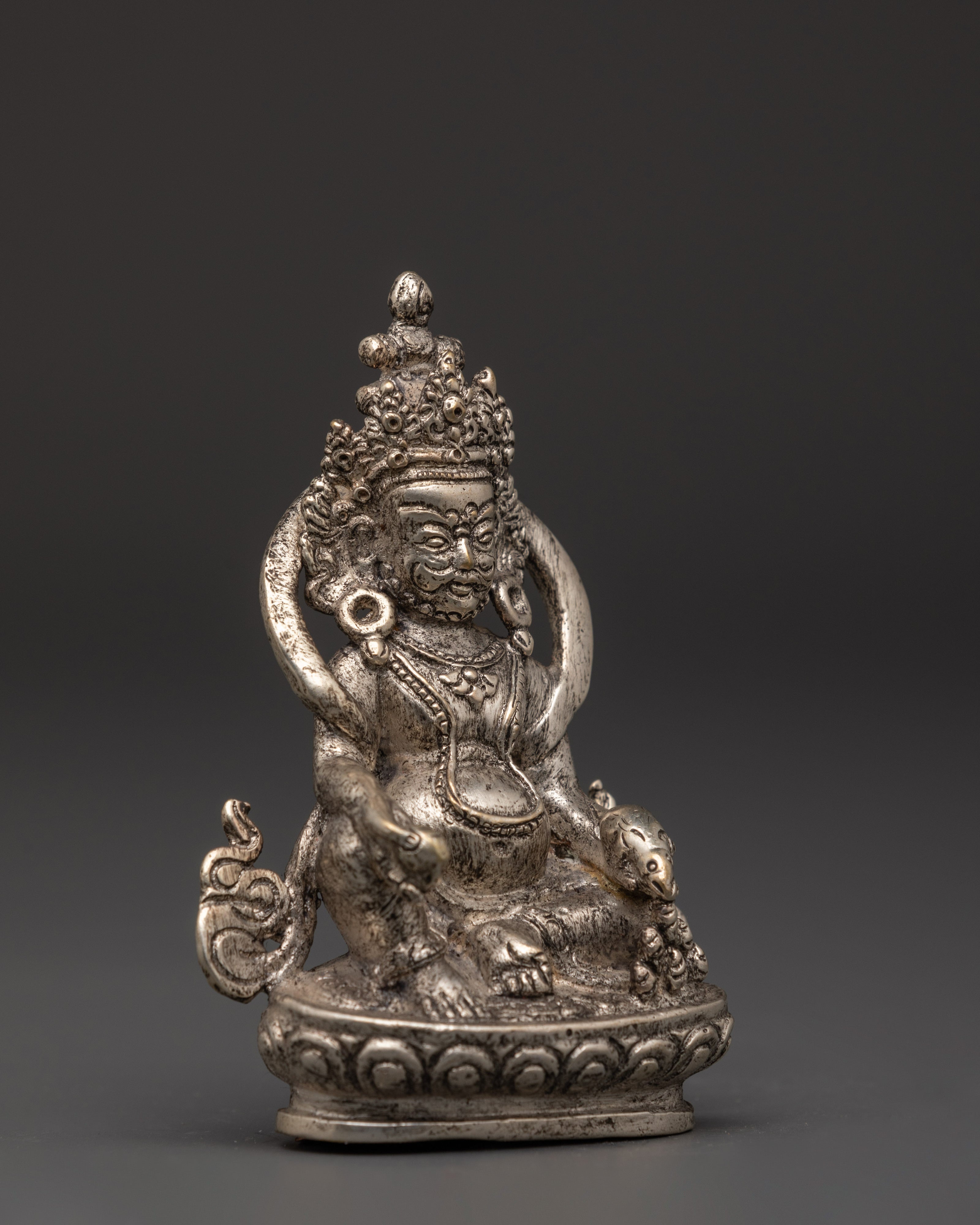 Tibetan Wealth Deity Dzambala | Silver-Plated Buddhist Statue