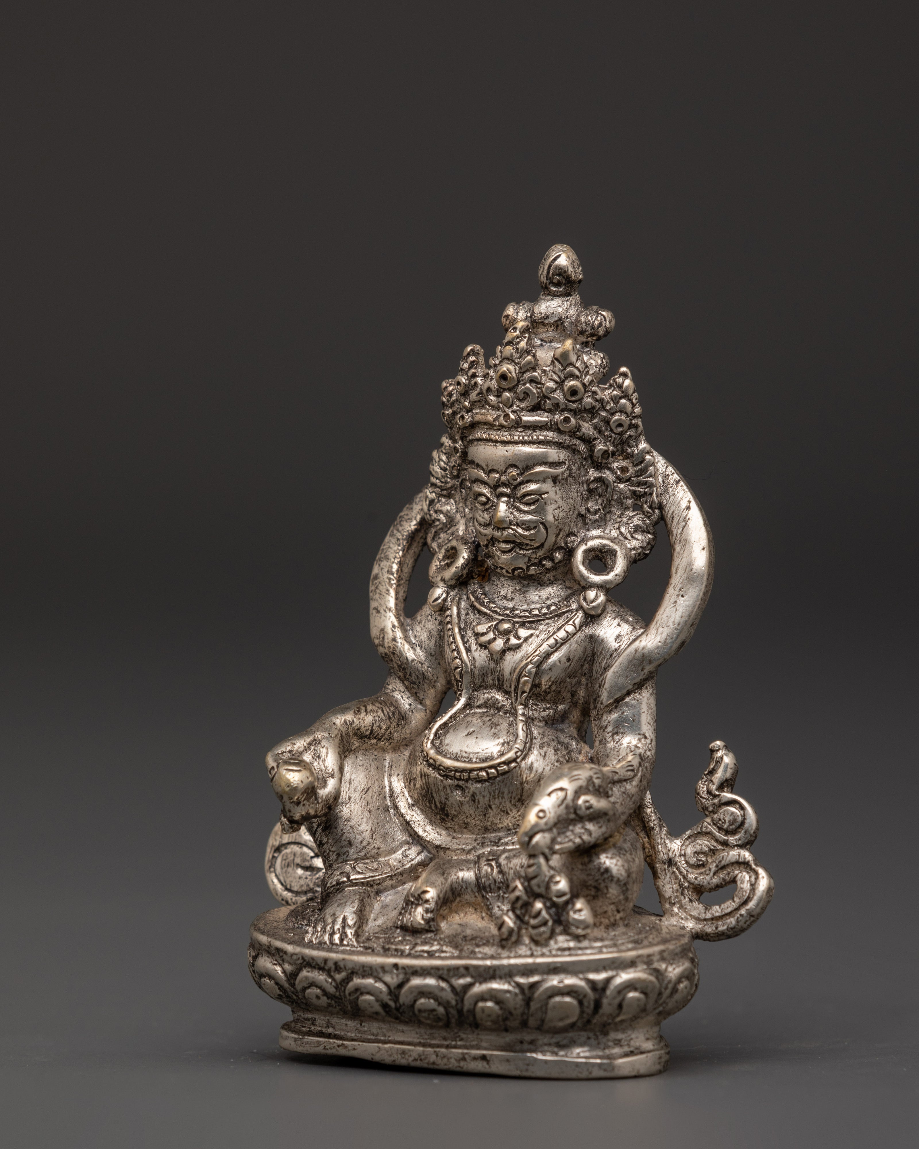 Tibetan Wealth Deity Dzambala | Silver-Plated Buddhist Statue