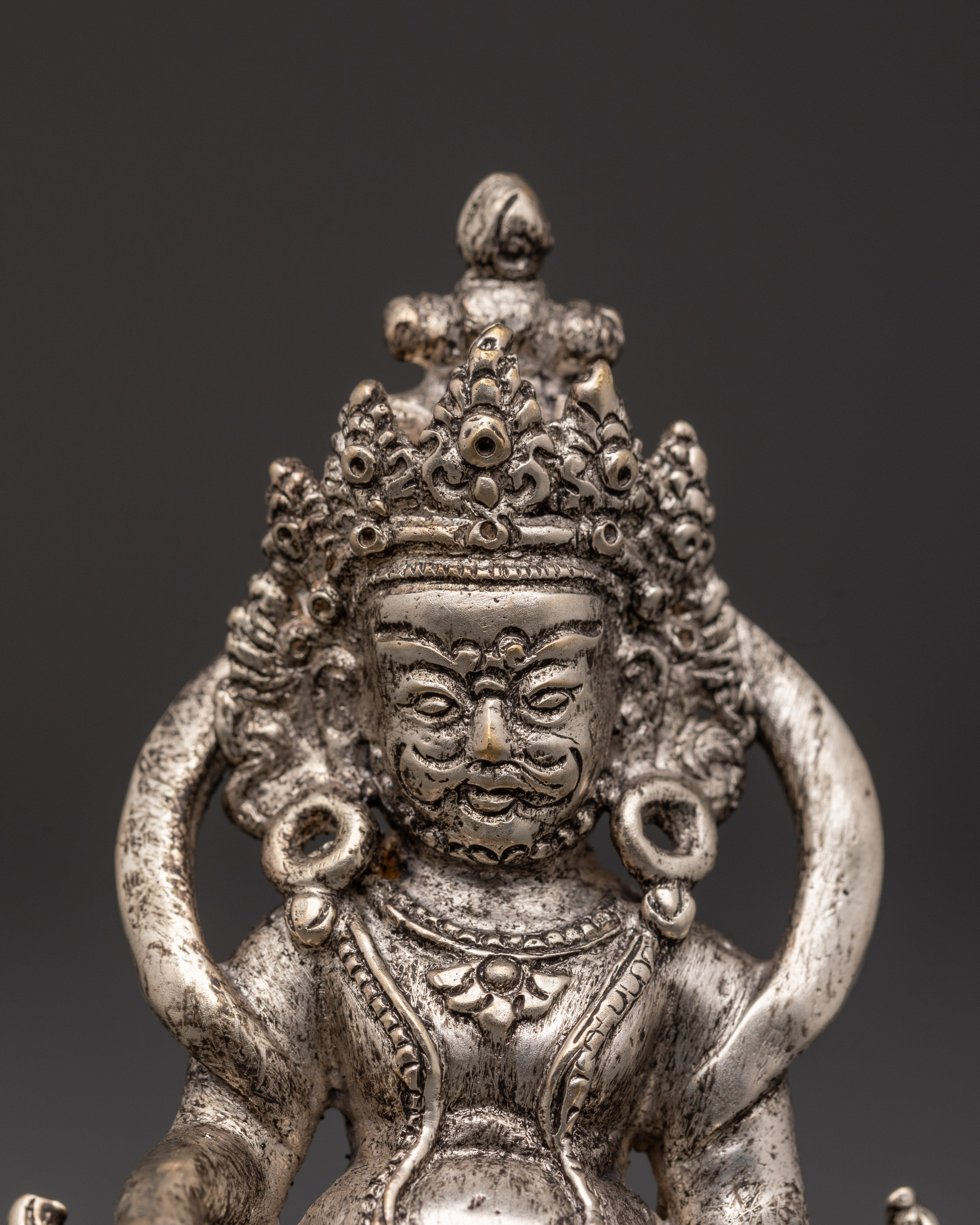 Tibetan Wealth Deity Dzambala | Silver-Plated Buddhist Statue