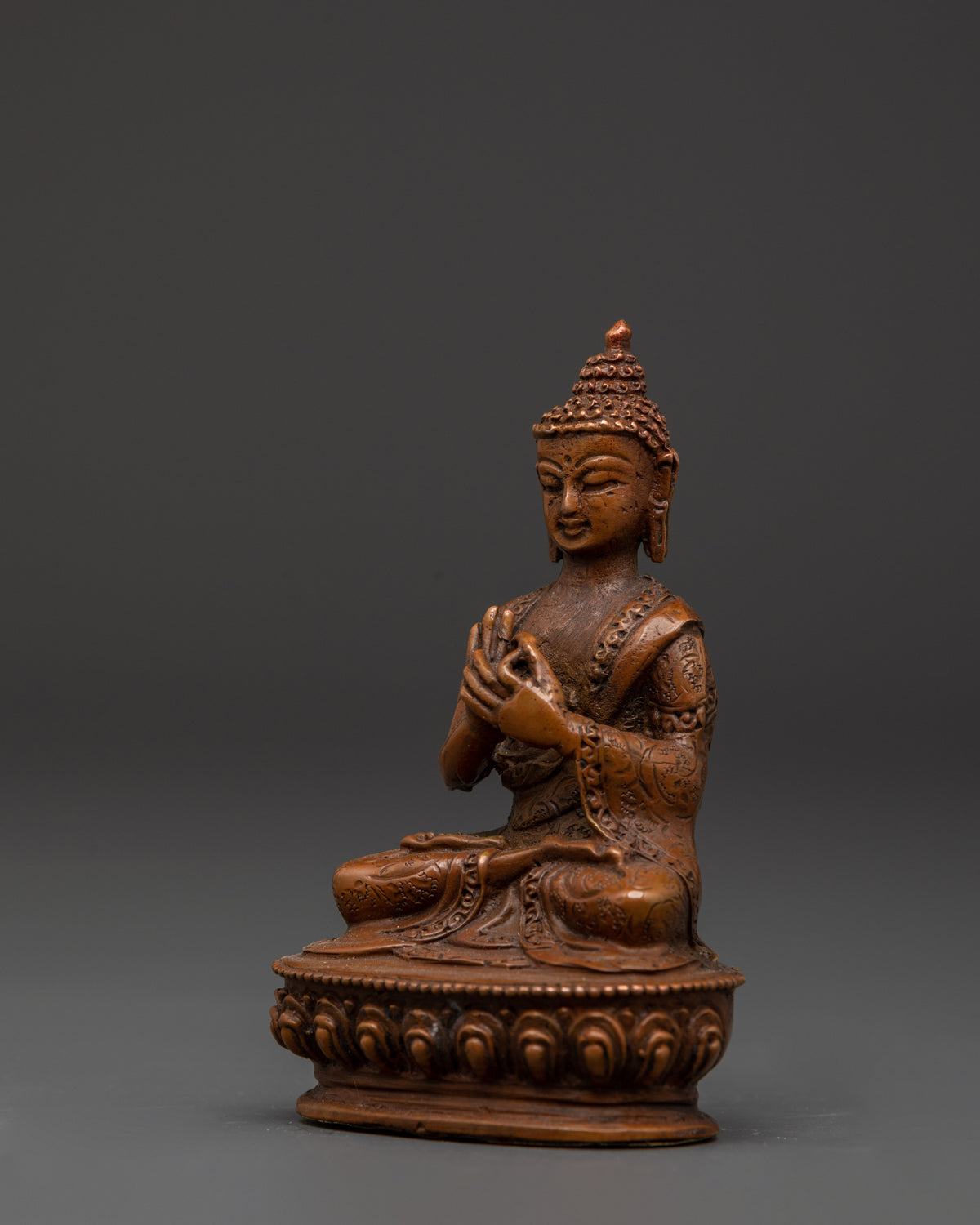 Oxidized Copper Vairocana Statue | For Spiritual Wisdom, Meditation & Buddhist Altar Decor