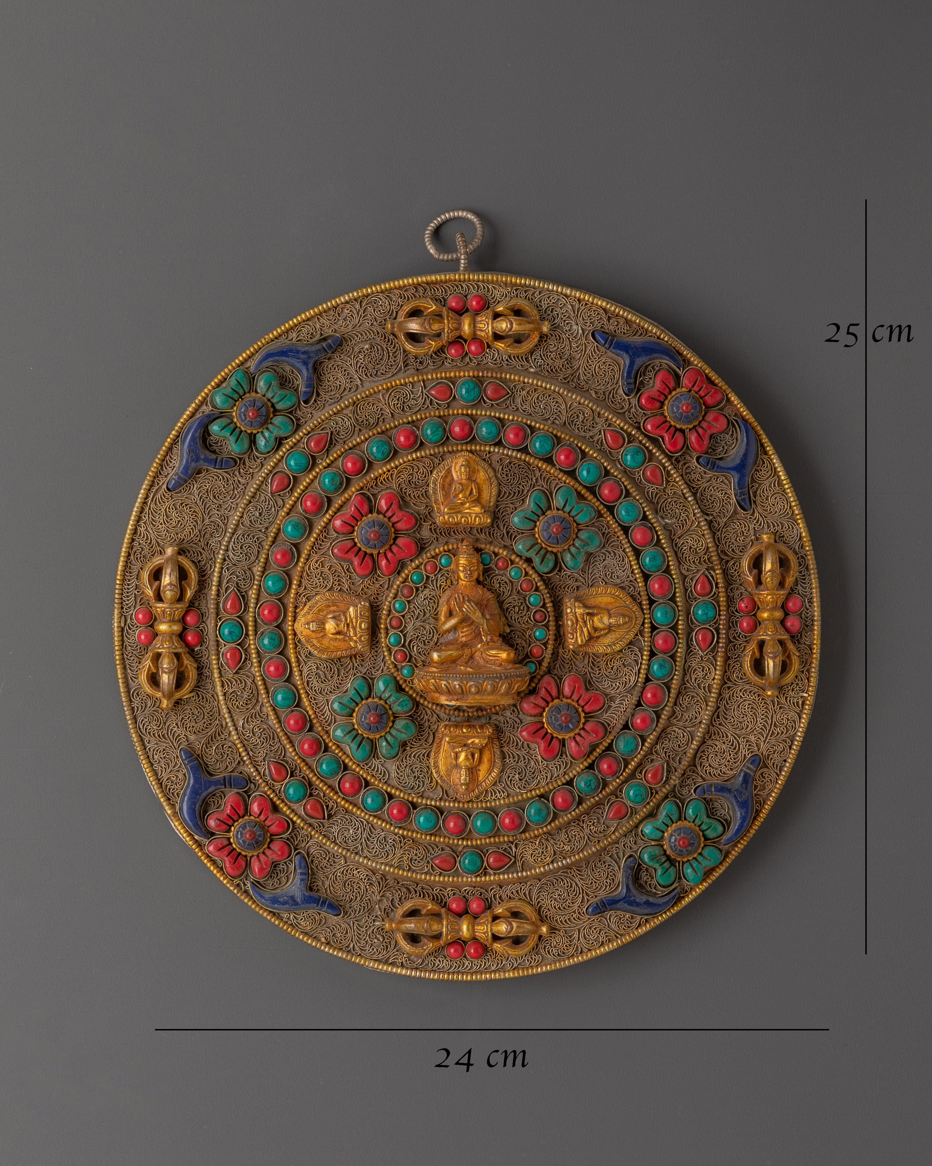 Handcrafted Tibetan Filigree Mandala Wall Hanging | Copper & Brass Buddha Relief