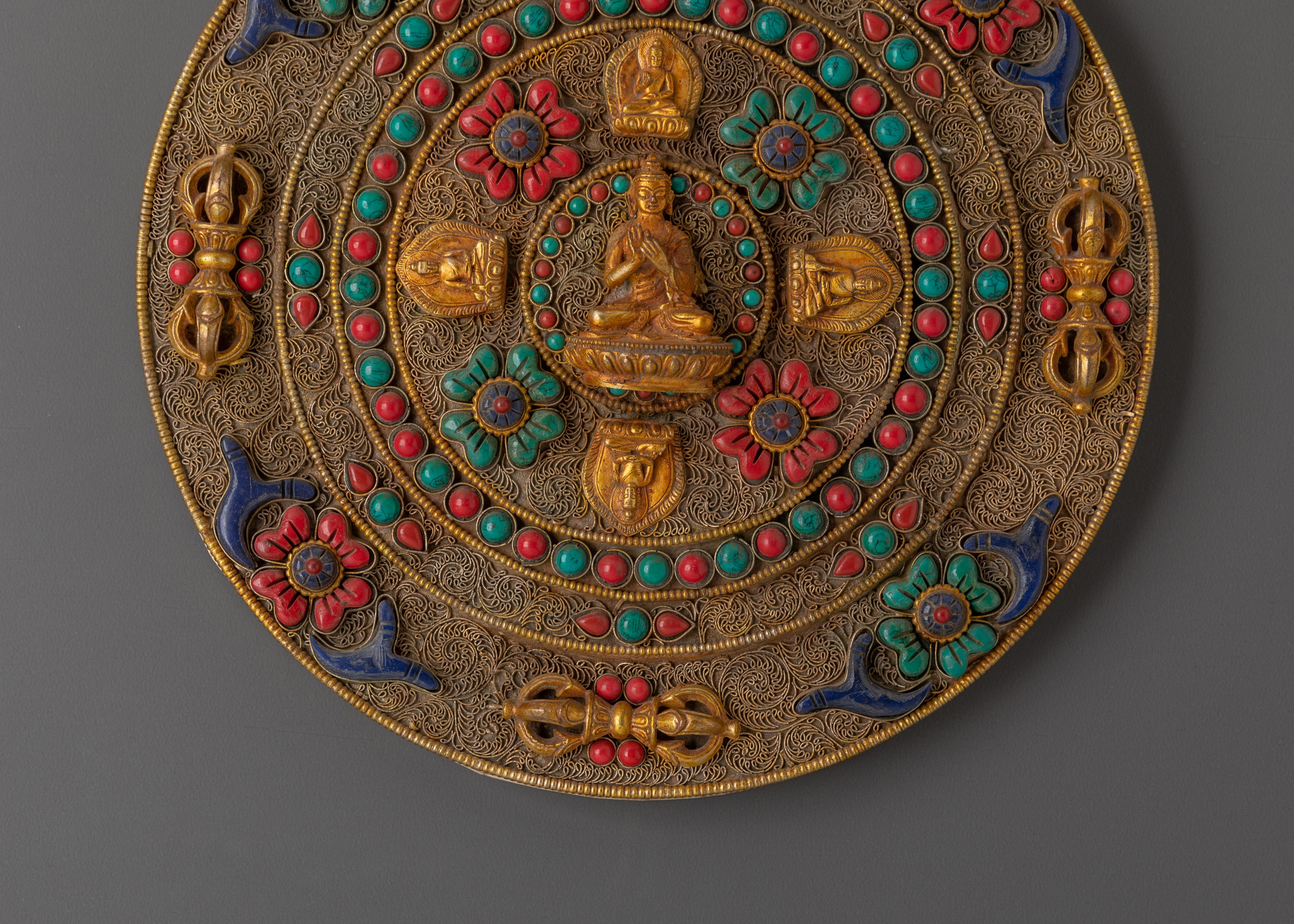 Handcrafted Tibetan Filigree Mandala Wall Hanging | Copper & Brass Buddha Relief