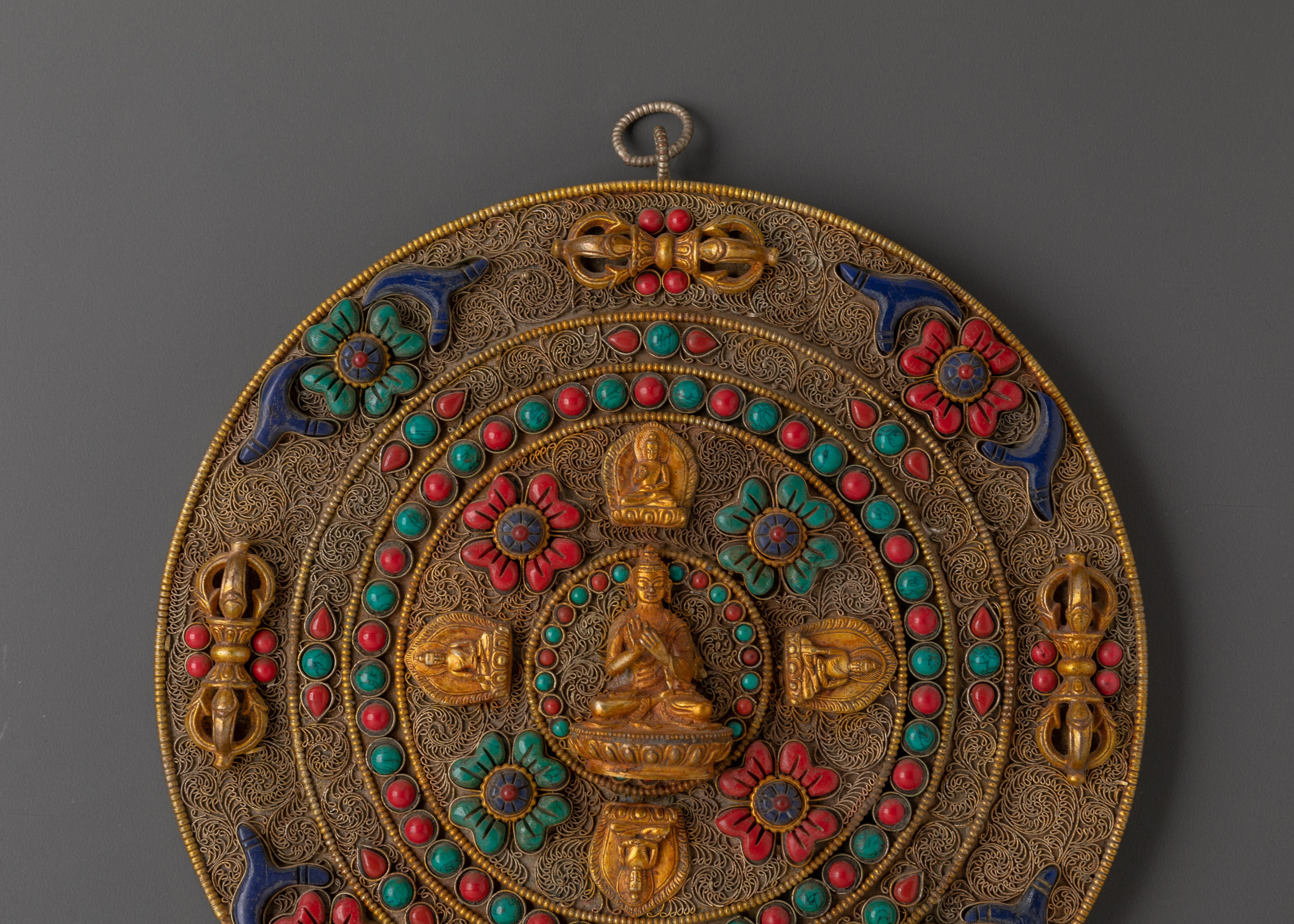 Handcrafted Tibetan Filigree Mandala Wall Hanging | Copper & Brass Buddha Relief