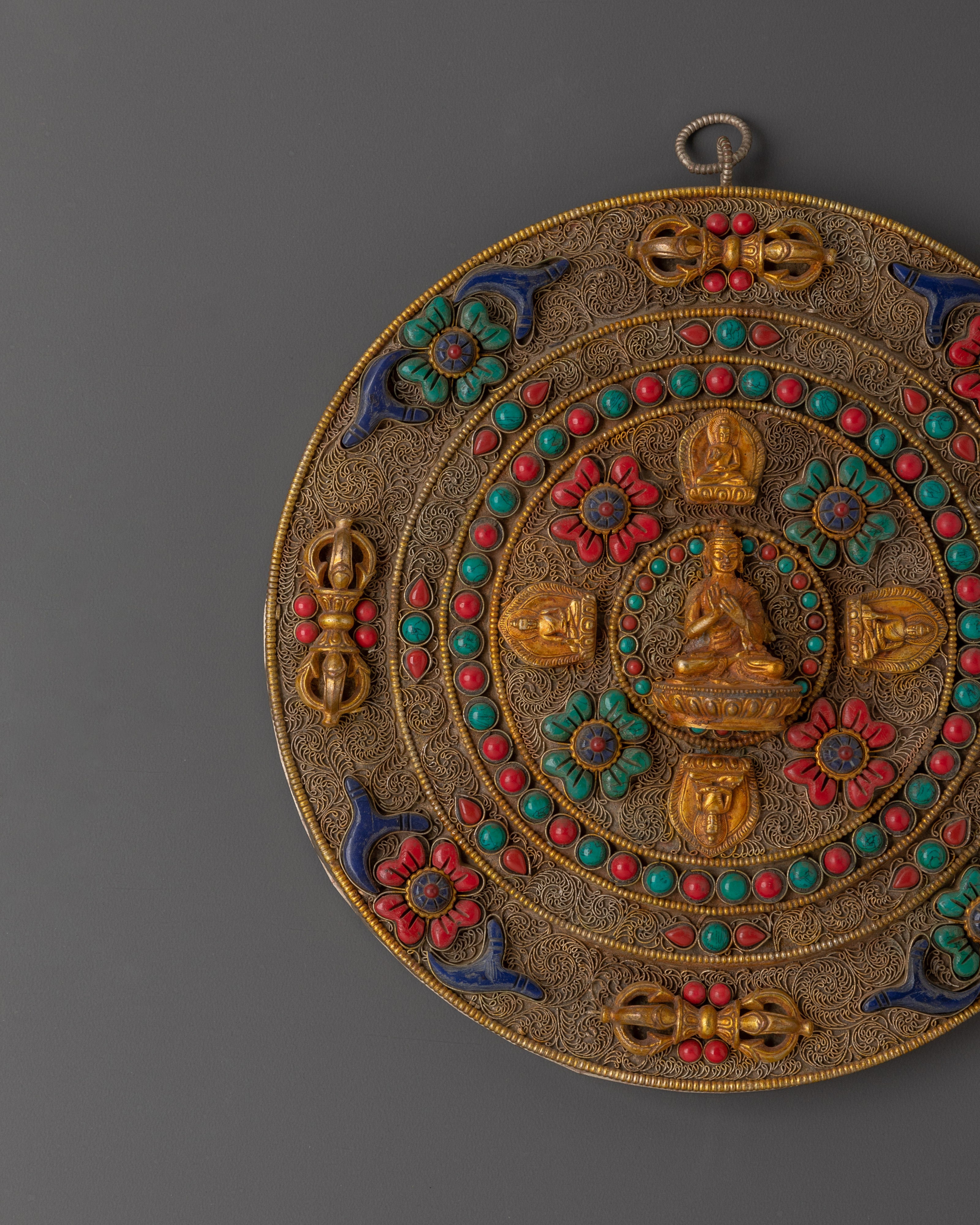 Handcrafted Tibetan Filigree Mandala Wall Hanging | Copper & Brass Buddha Relief