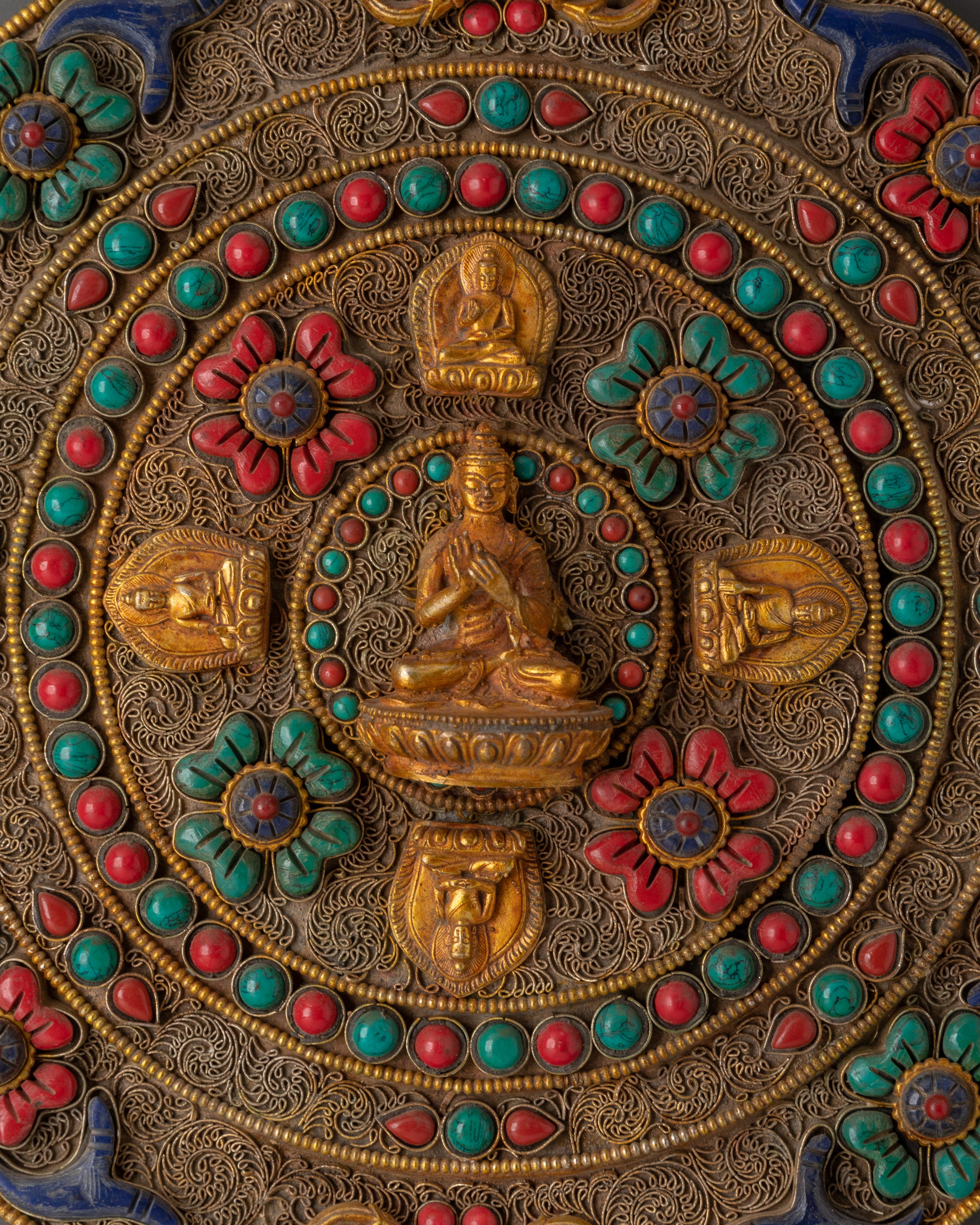 Handcrafted Tibetan Filigree Mandala Wall Hanging | Copper & Brass Buddha Relief