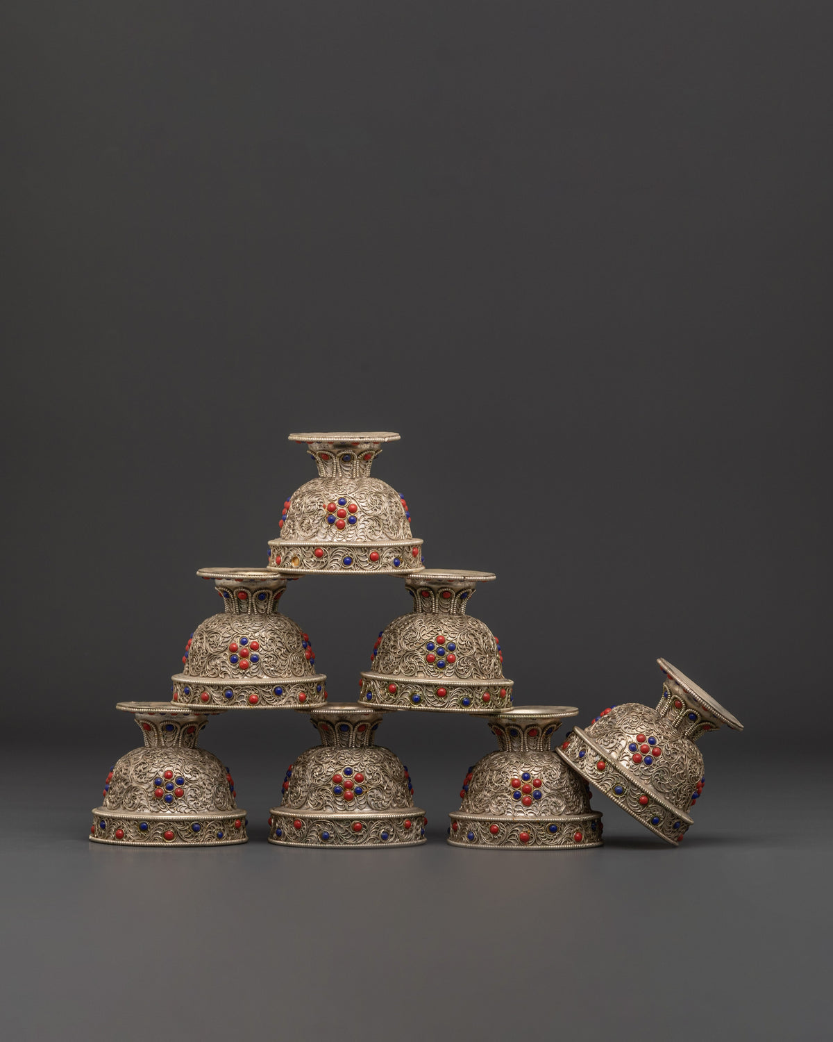 Set of 7 Tibetan Offering Bowls  | For Ritual, Puja, and Altar Use