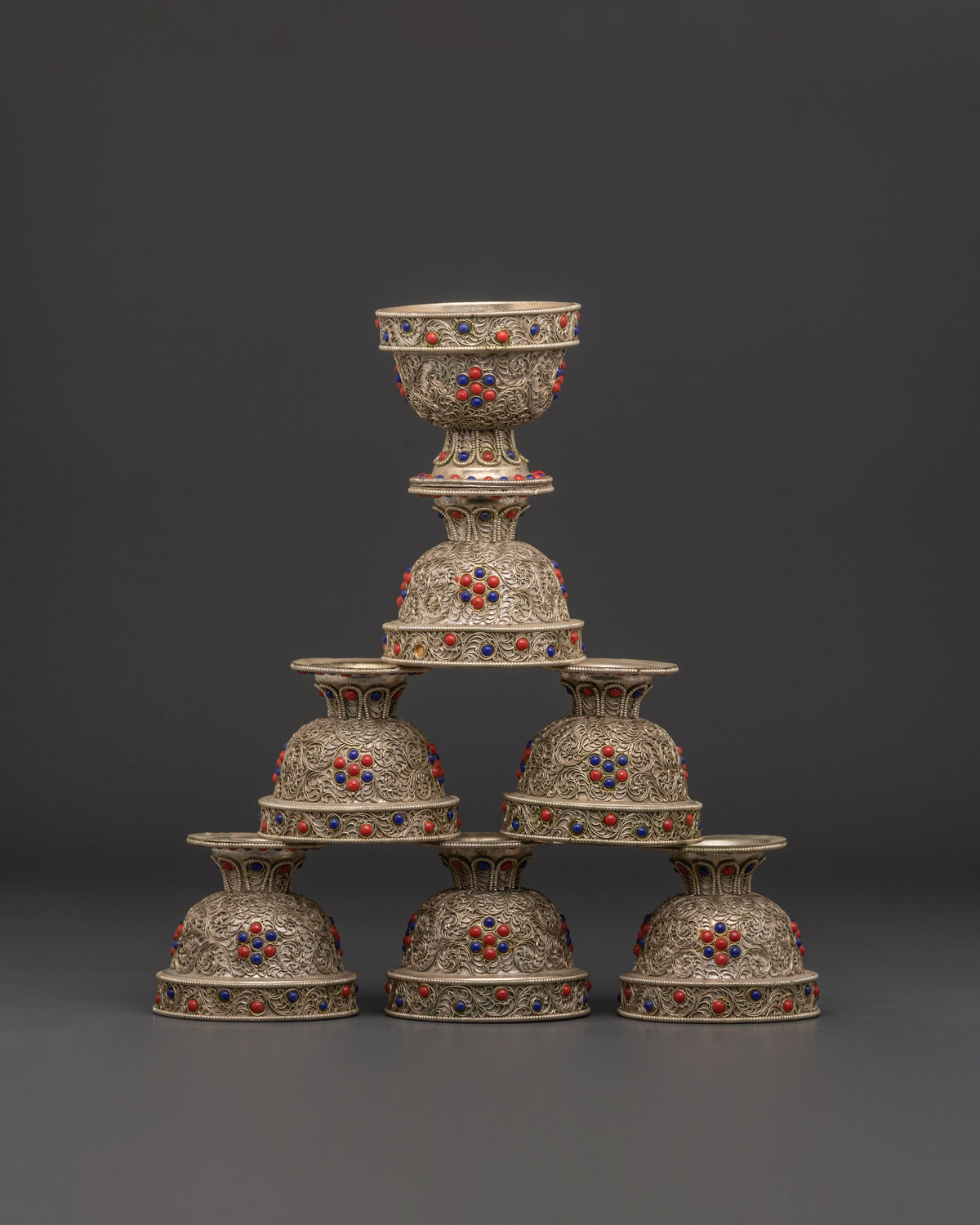Set of 7 Tibetan Offering Bowls  | For Ritual, Puja, and Altar Use