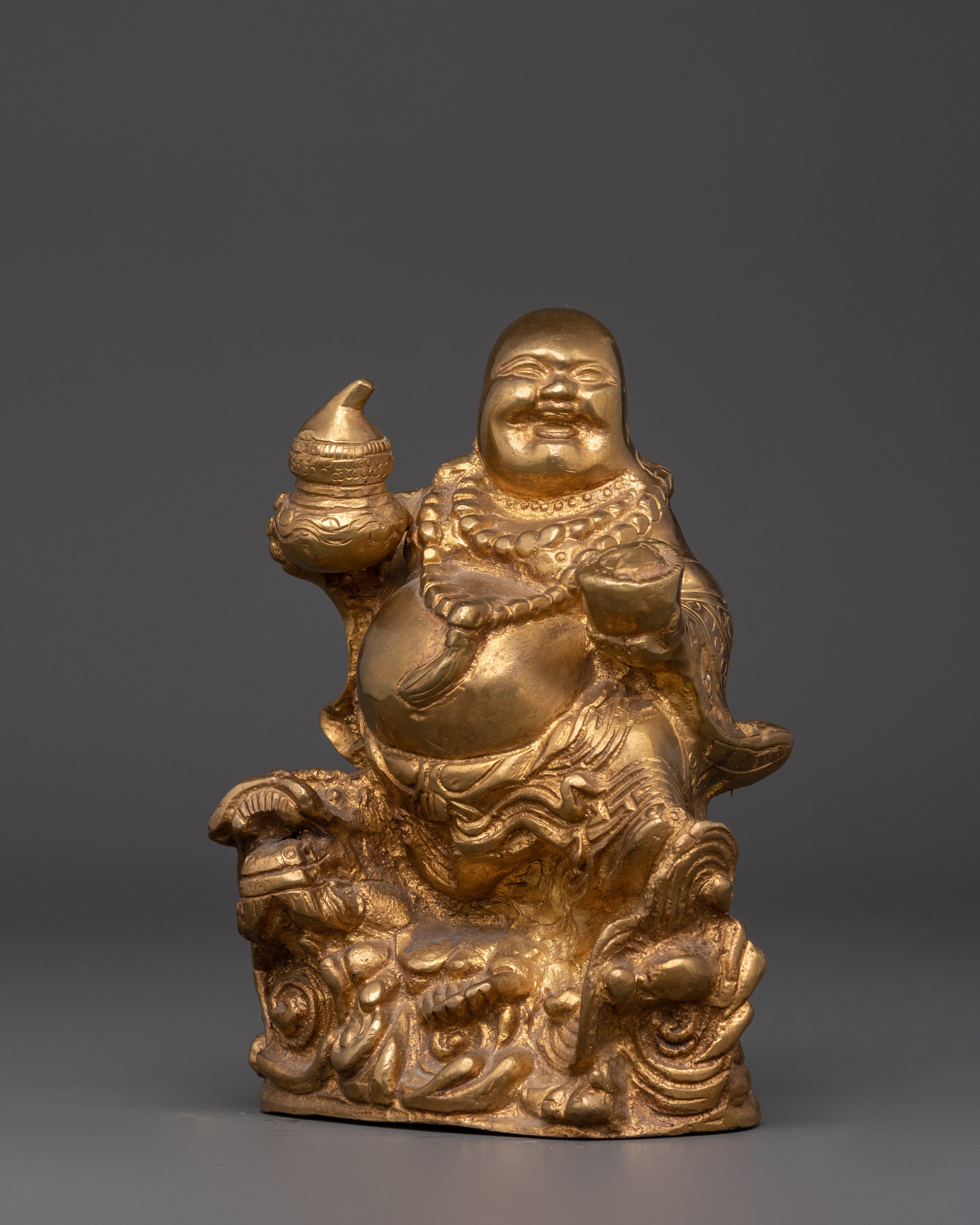 Laughing Buddha Statue for Wealth & Joy | Golden Prosperity Buddha