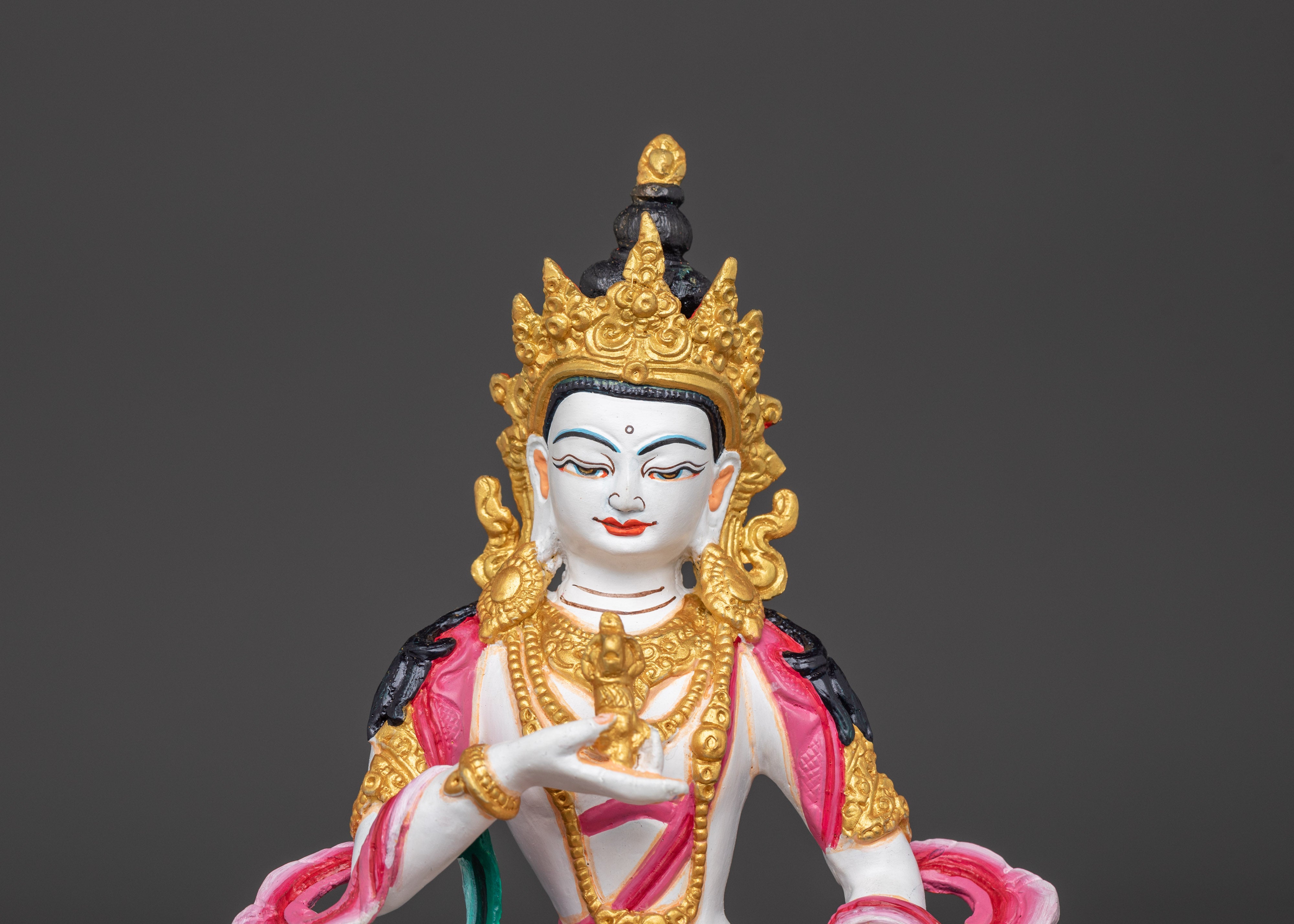 Handcrafted Tibetan Vajrasattva Sculpture | Copper & Acrylic Meditation Deity Figure