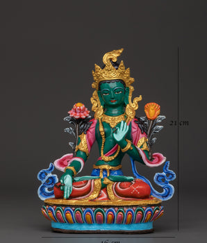 Himalayan Green Tara Sculpture | Handcrafted Copper Body with Acrylic Detailing