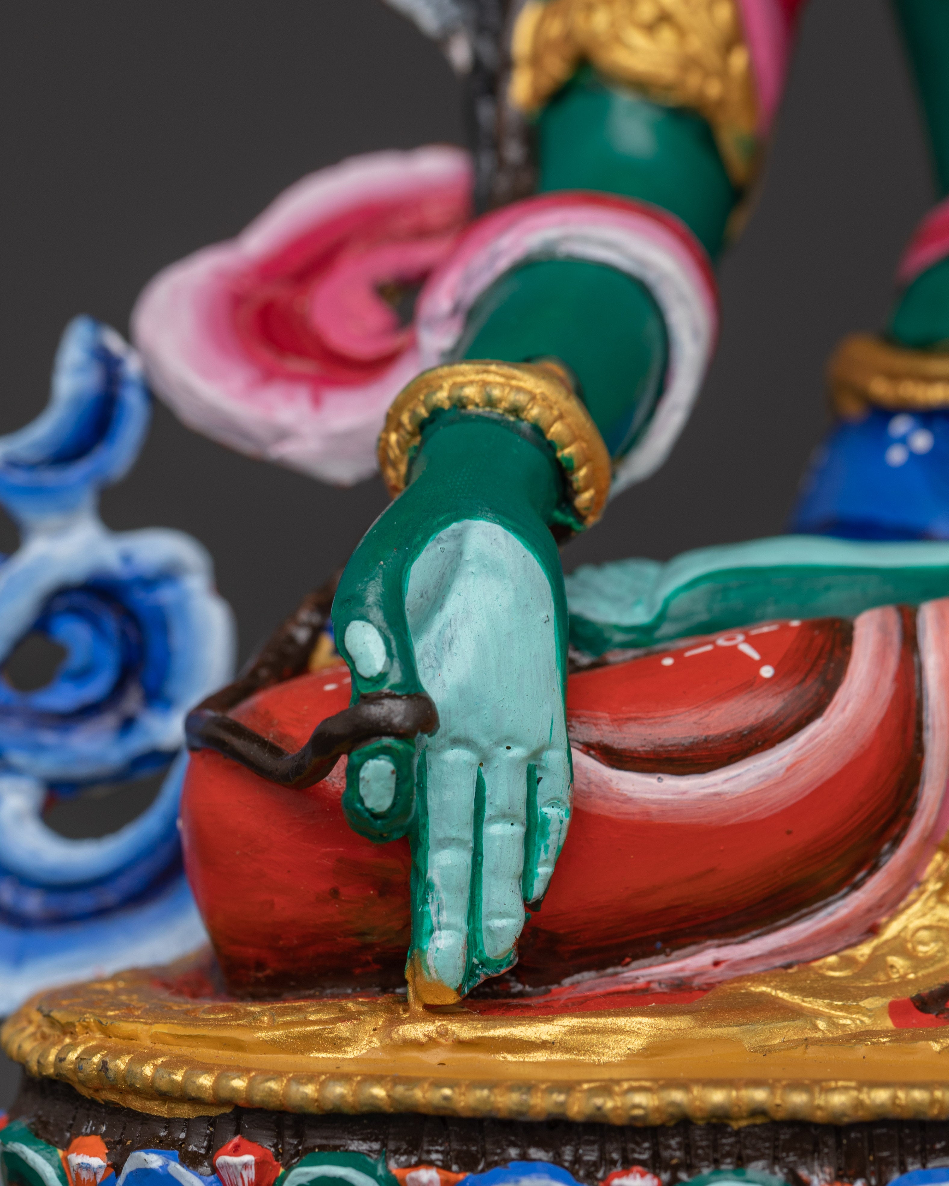 Himalayan Green Tara Sculpture | Handcrafted Copper Body with Acrylic Detailing