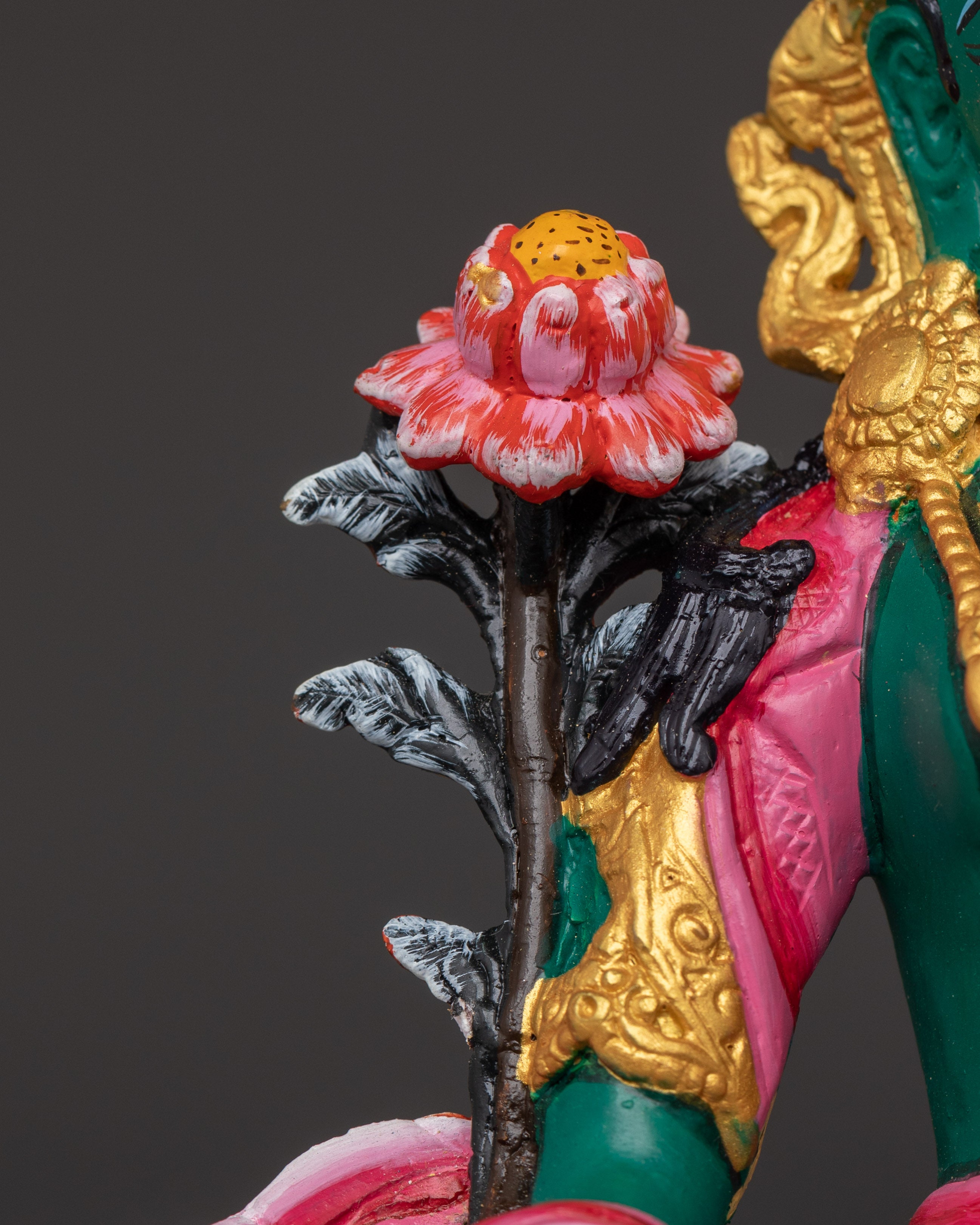Himalayan Green Tara Sculpture | Handcrafted Copper Body with Acrylic Detailing