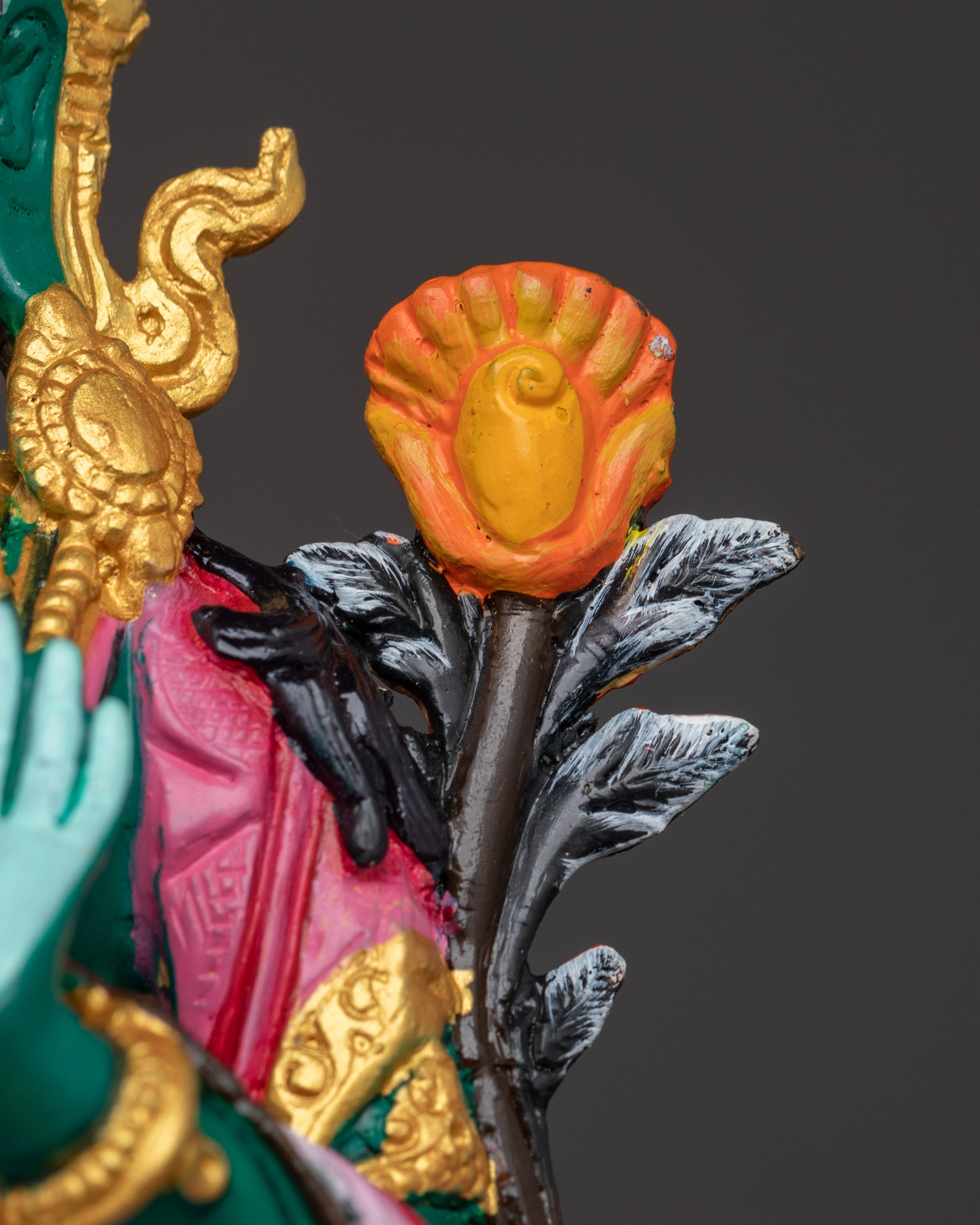 Himalayan Green Tara Sculpture | Handcrafted Copper Body with Acrylic Detailing