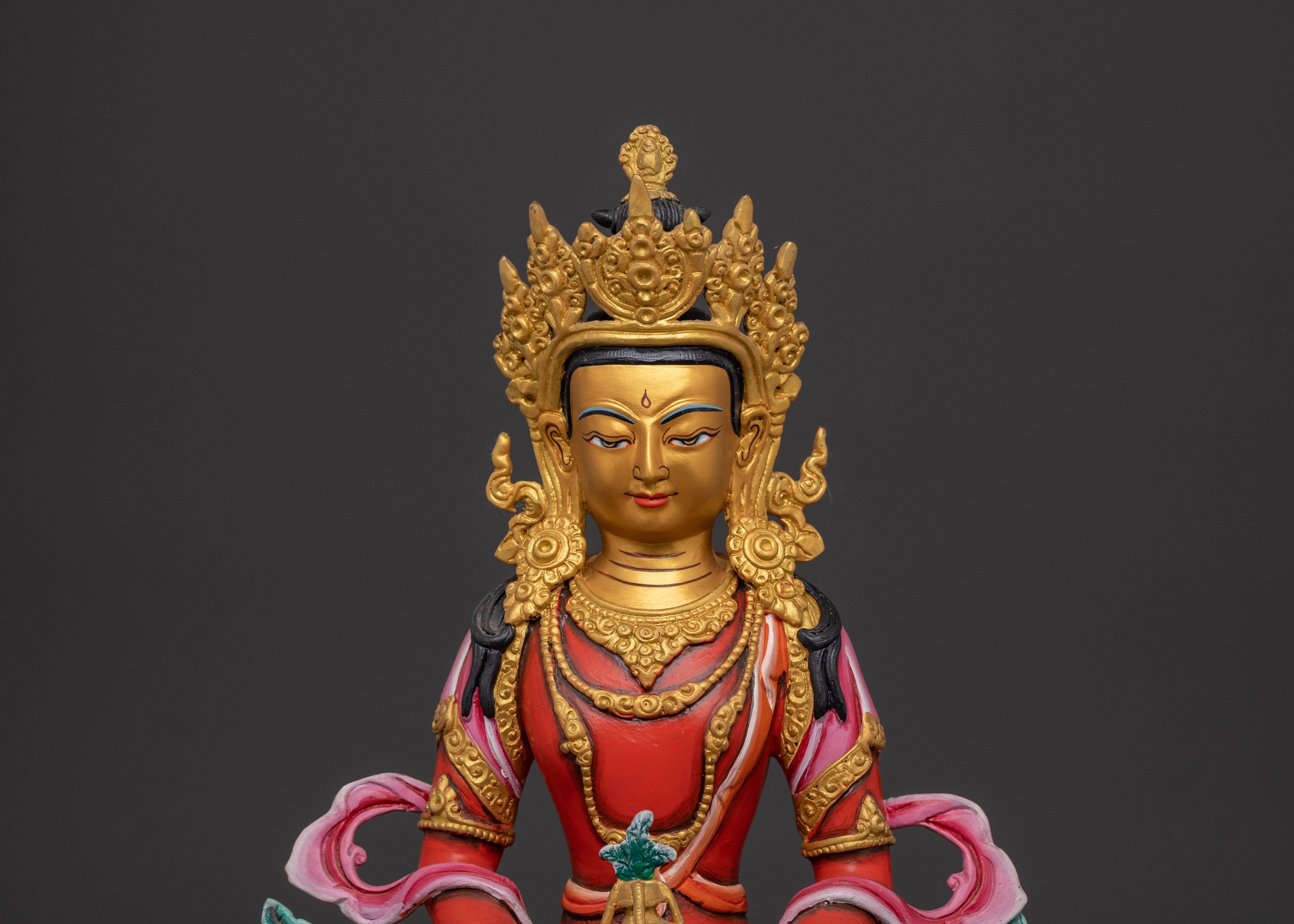 Handcrafted Tibetan Amitayus Sculpture | Copper Body with Acrylic Paint Detailing
