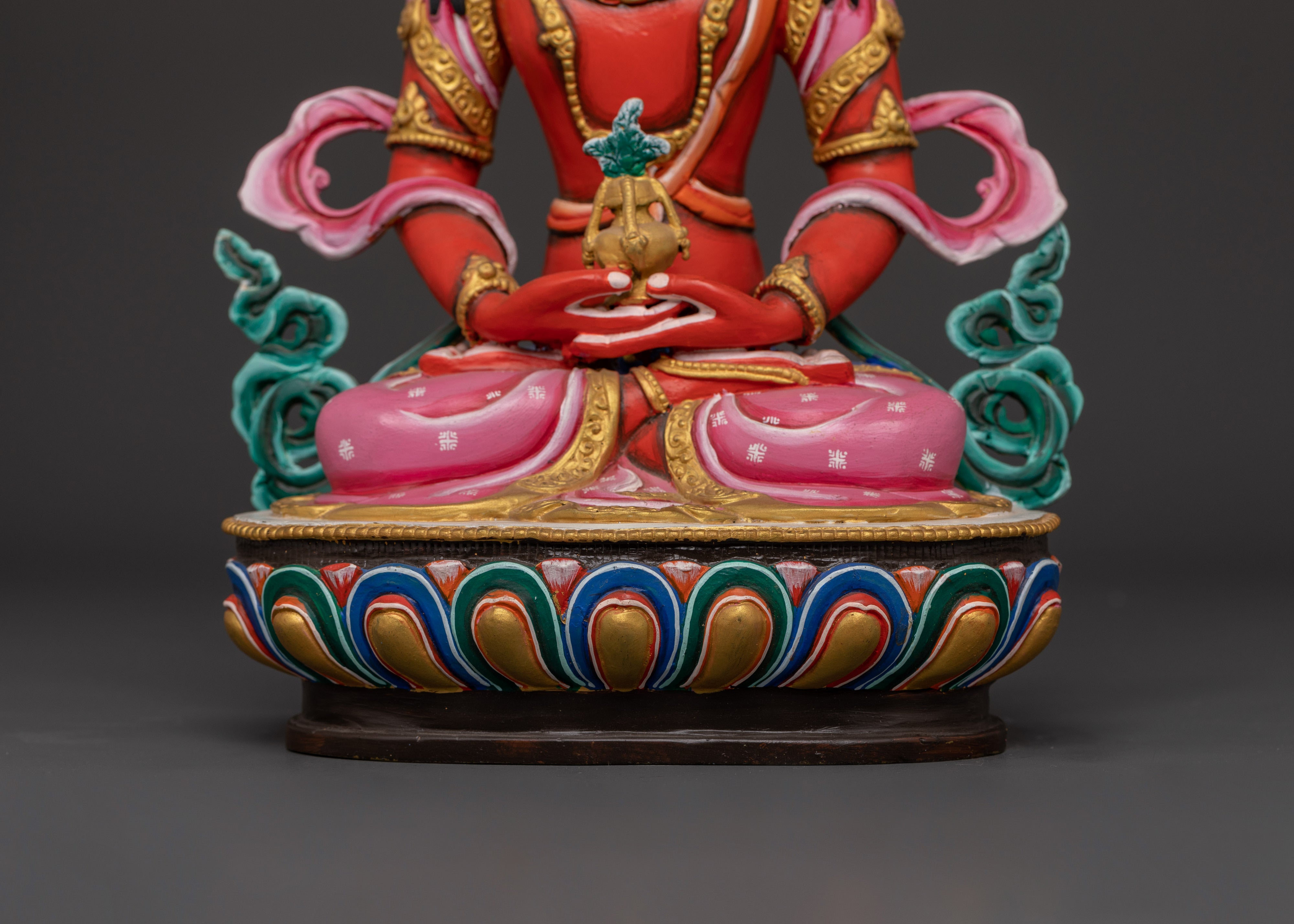 Handcrafted Tibetan Amitayus Sculpture | Copper Body with Acrylic Paint Detailing