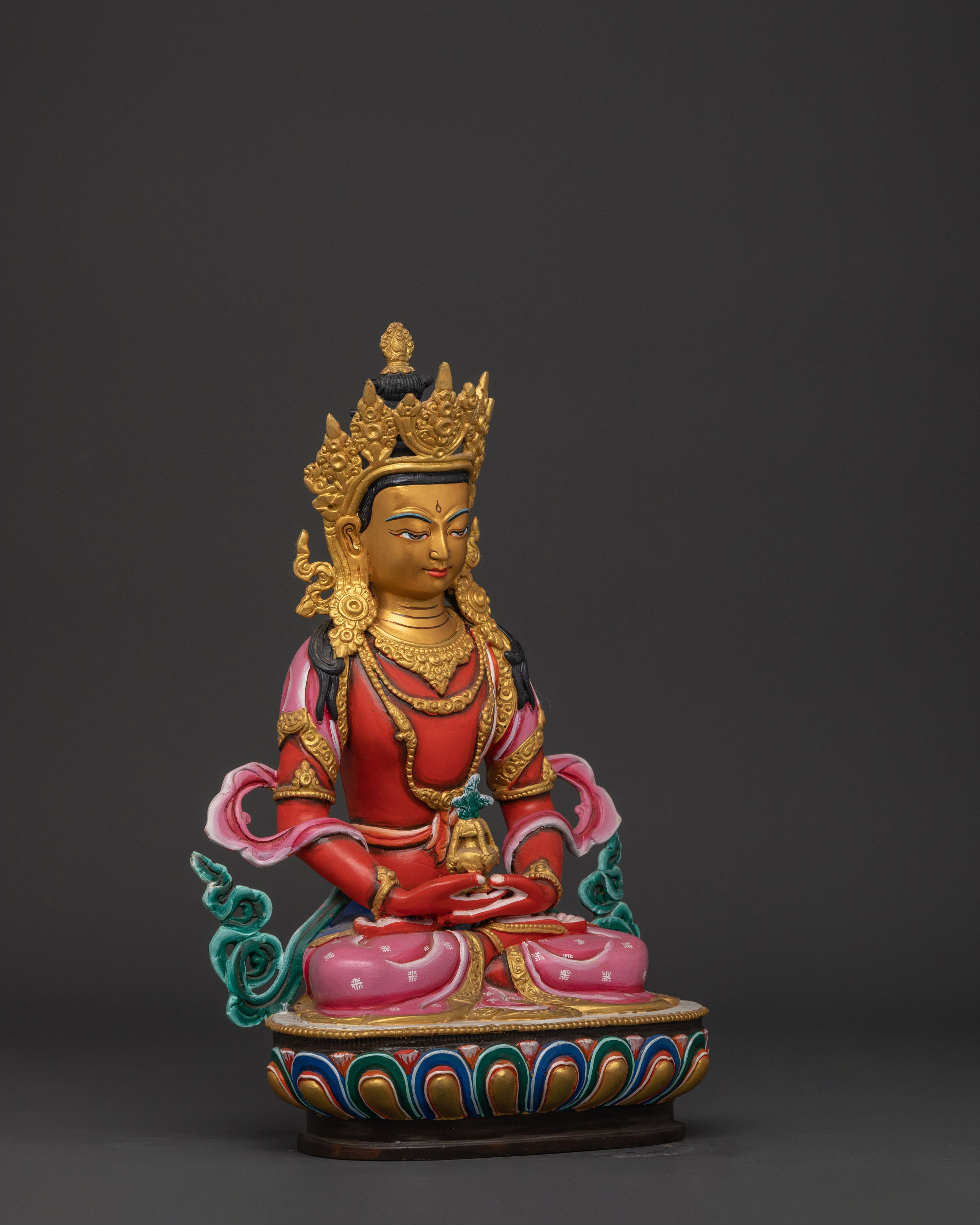 Handcrafted Tibetan Amitayus Sculpture | Copper Body with Acrylic Paint Detailing