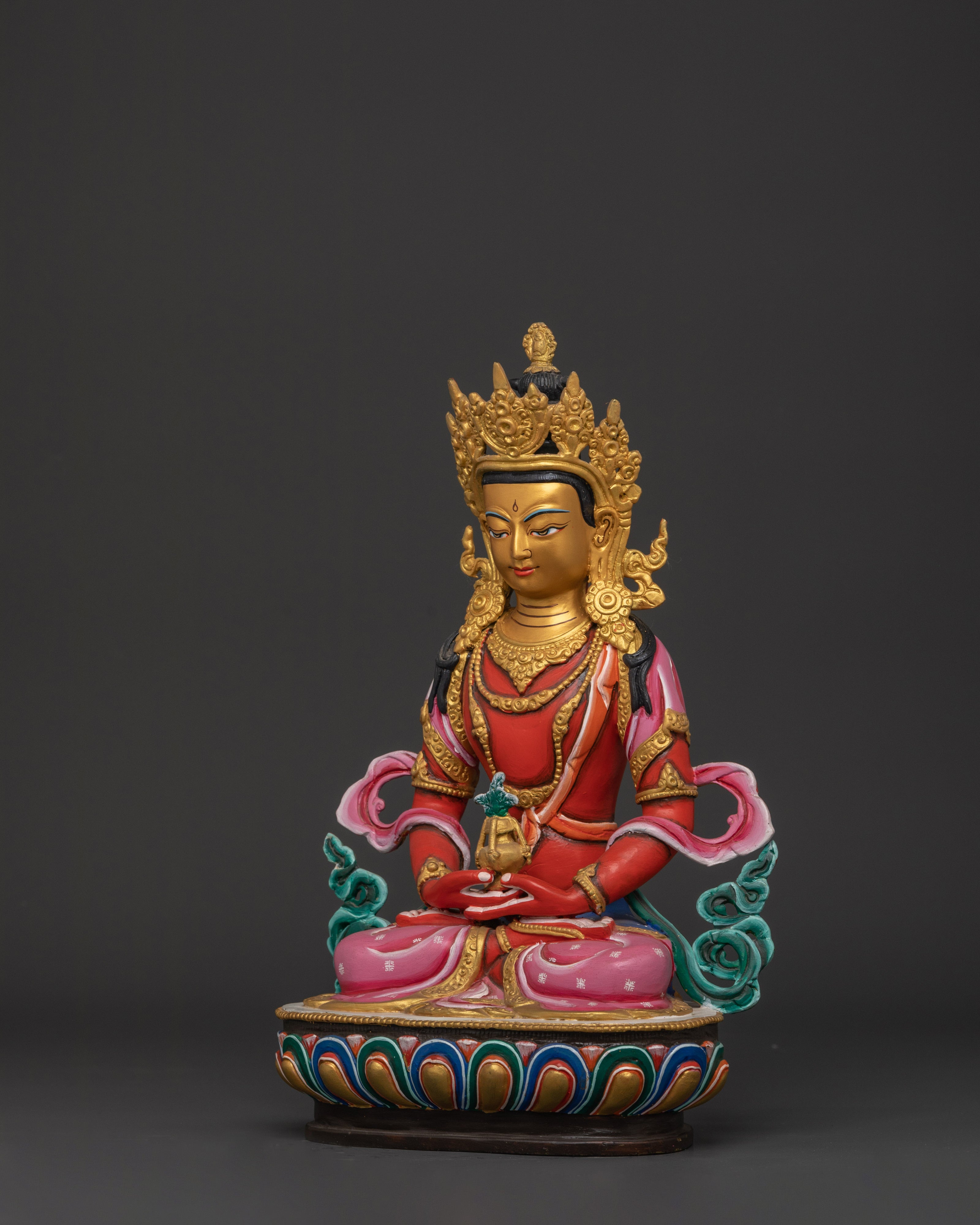Handcrafted Tibetan Amitayus Sculpture | Copper Body with Acrylic Paint Detailing