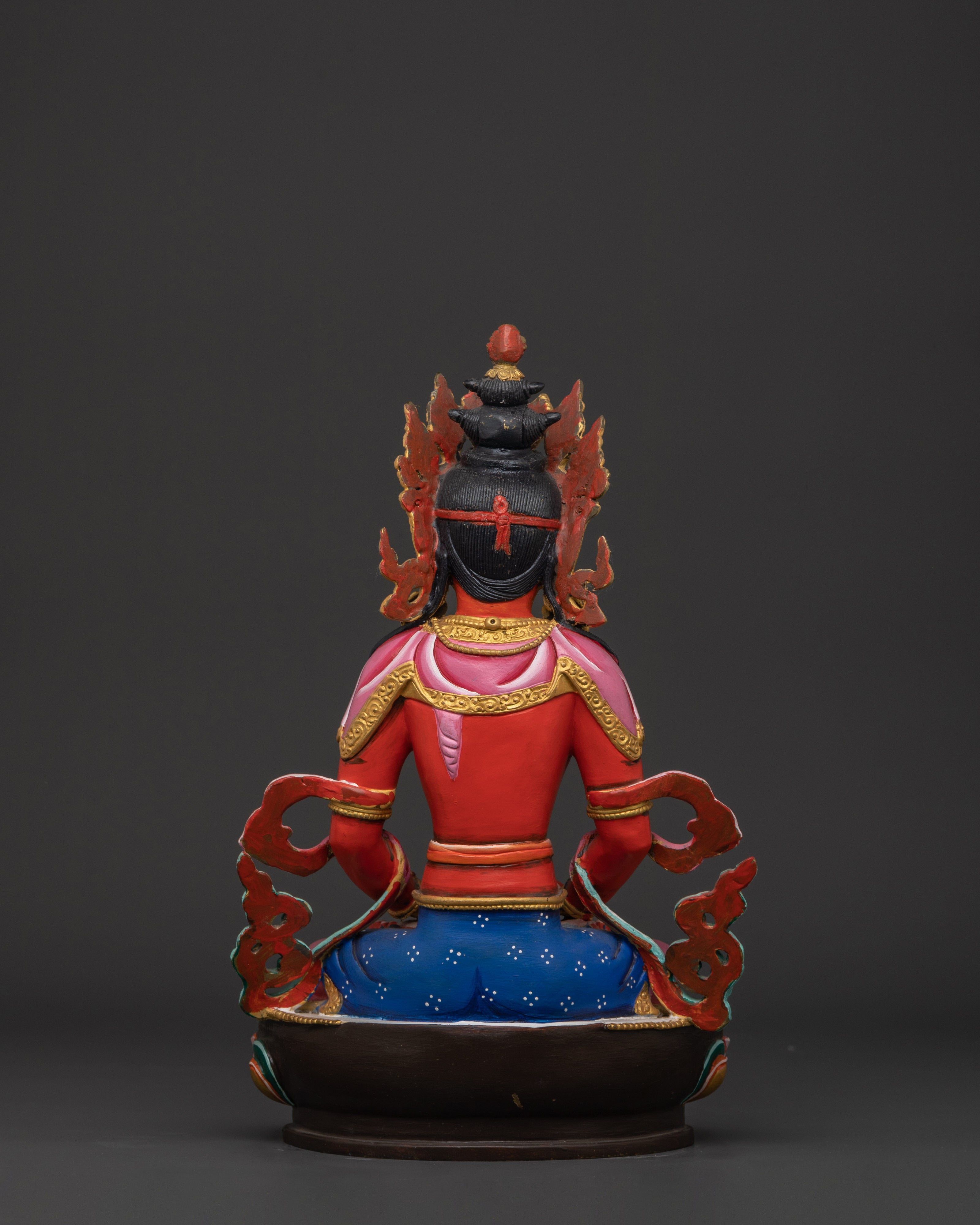 Handcrafted Tibetan Amitayus Sculpture | Copper Body with Acrylic Paint Detailing