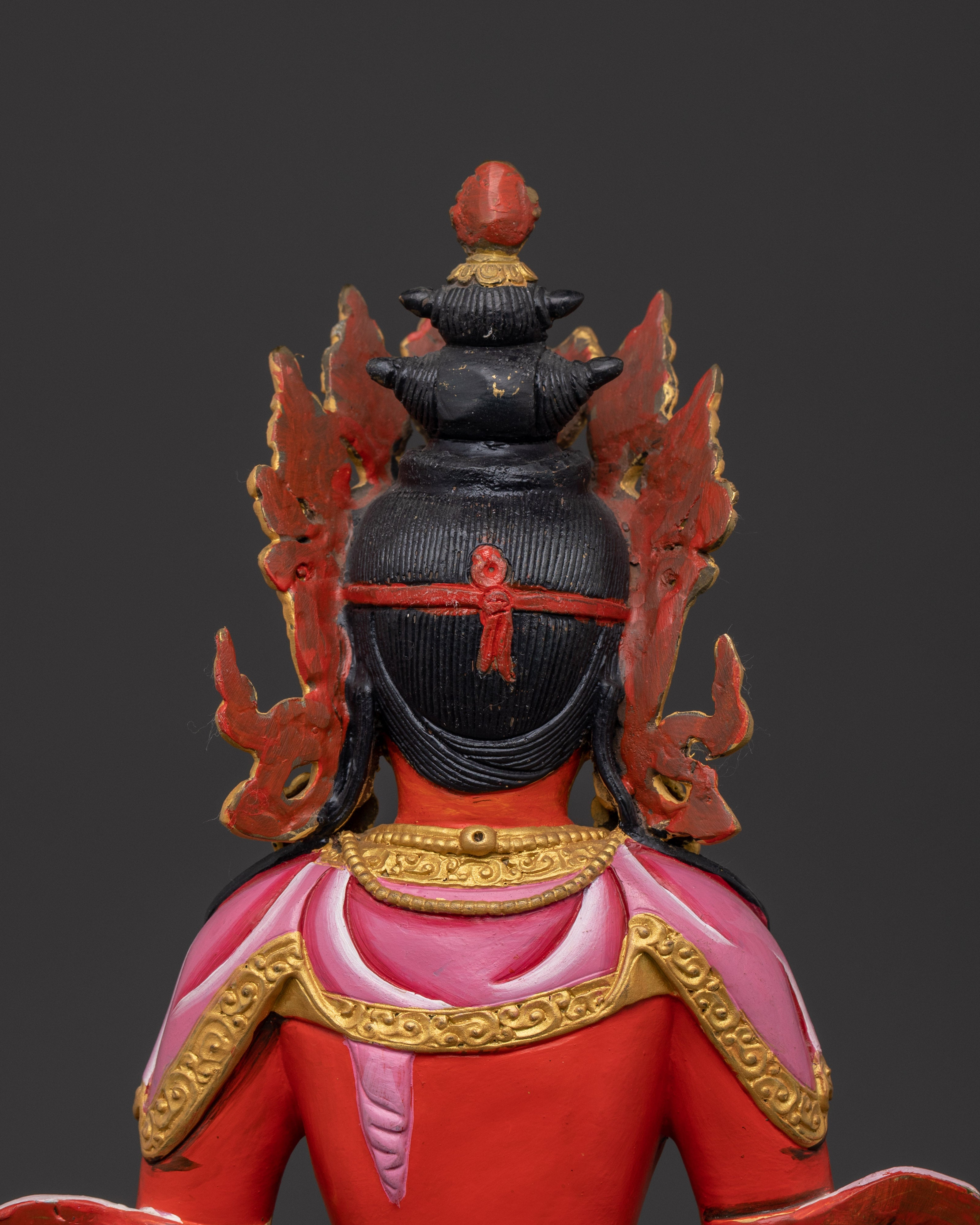 Handcrafted Tibetan Amitayus Sculpture | Copper Body with Acrylic Paint Detailing