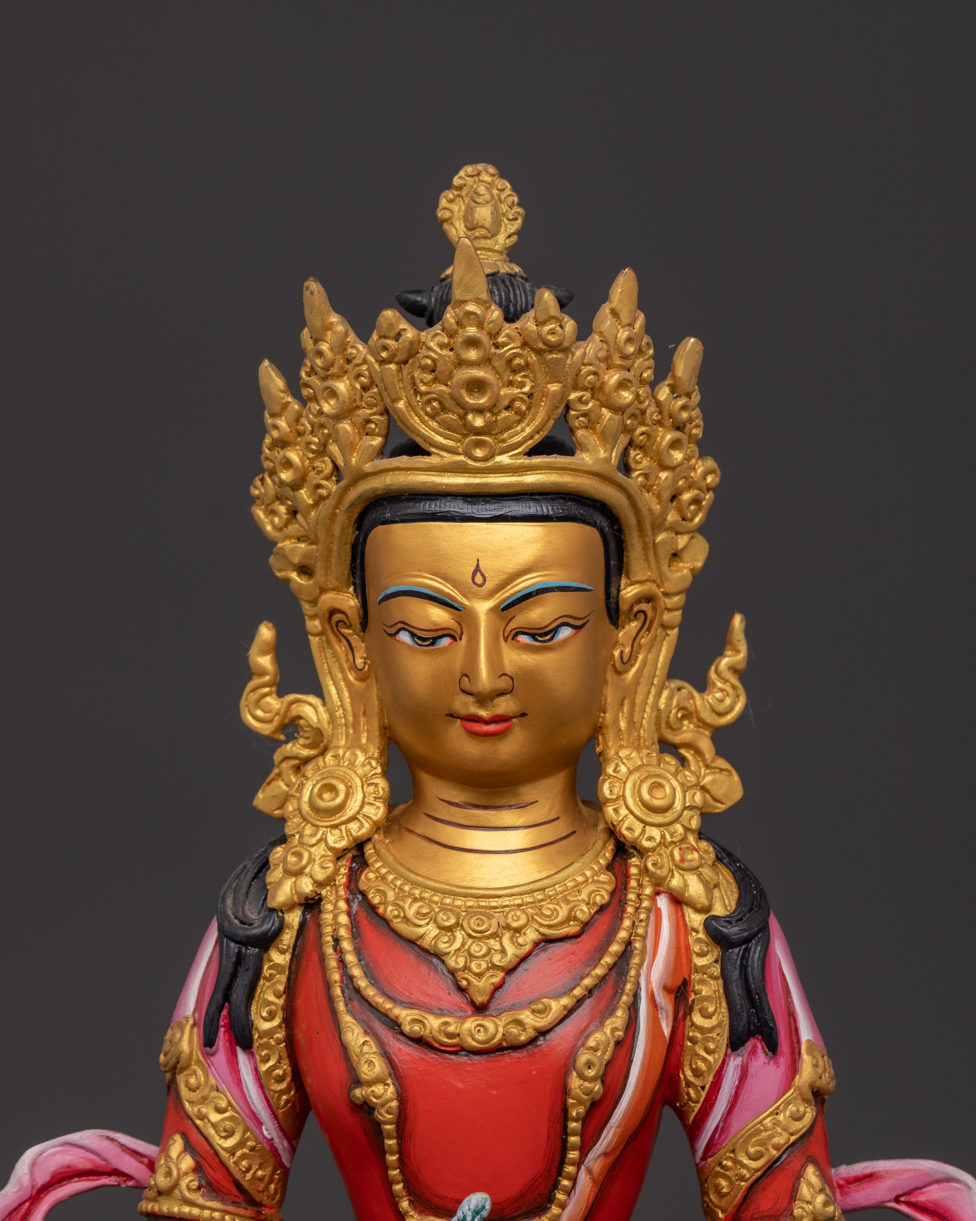 Handcrafted Tibetan Amitayus Sculpture | Copper Body with Acrylic Paint Detailing