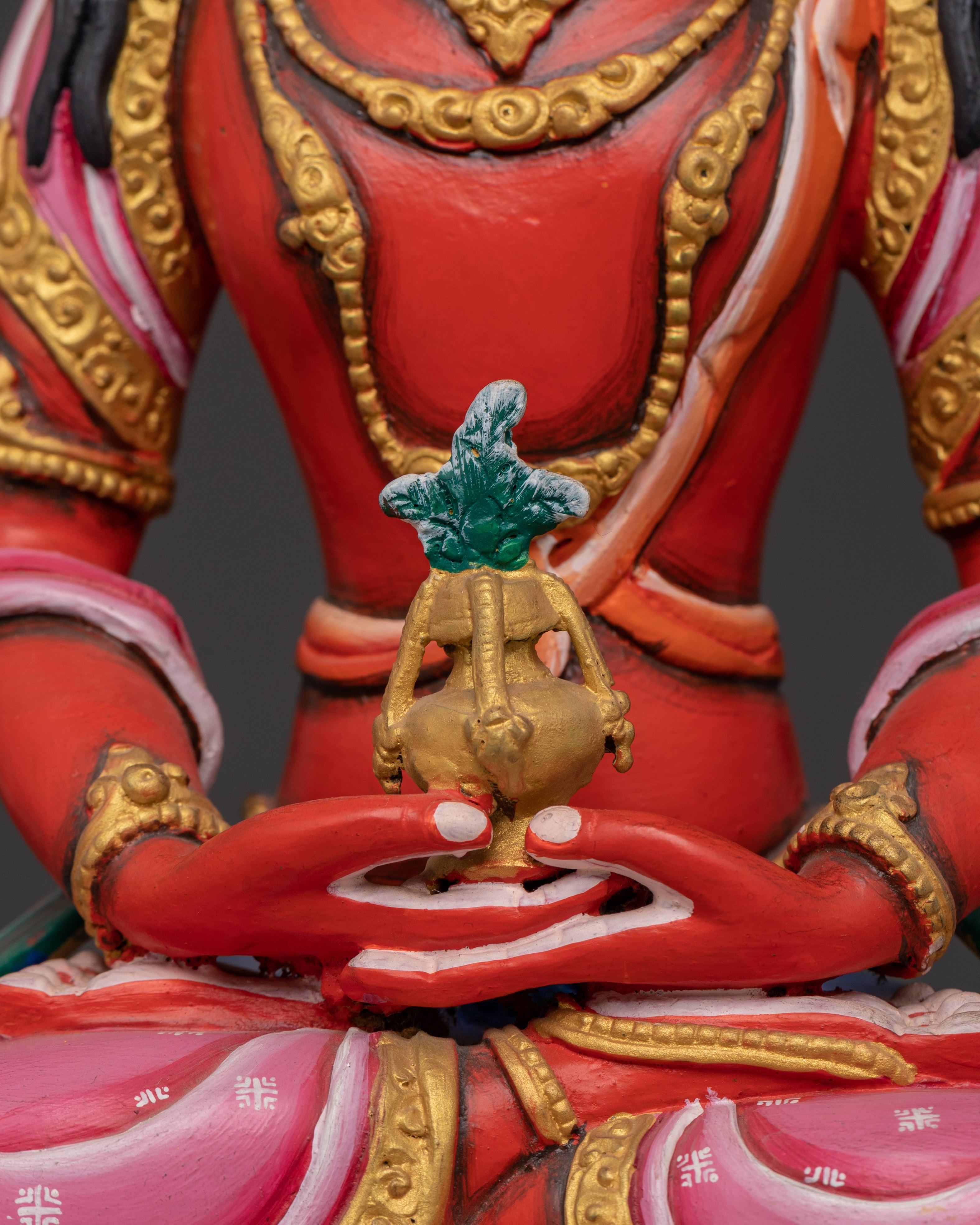 Handcrafted Tibetan Amitayus Sculpture | Copper Body with Acrylic Paint Detailing
