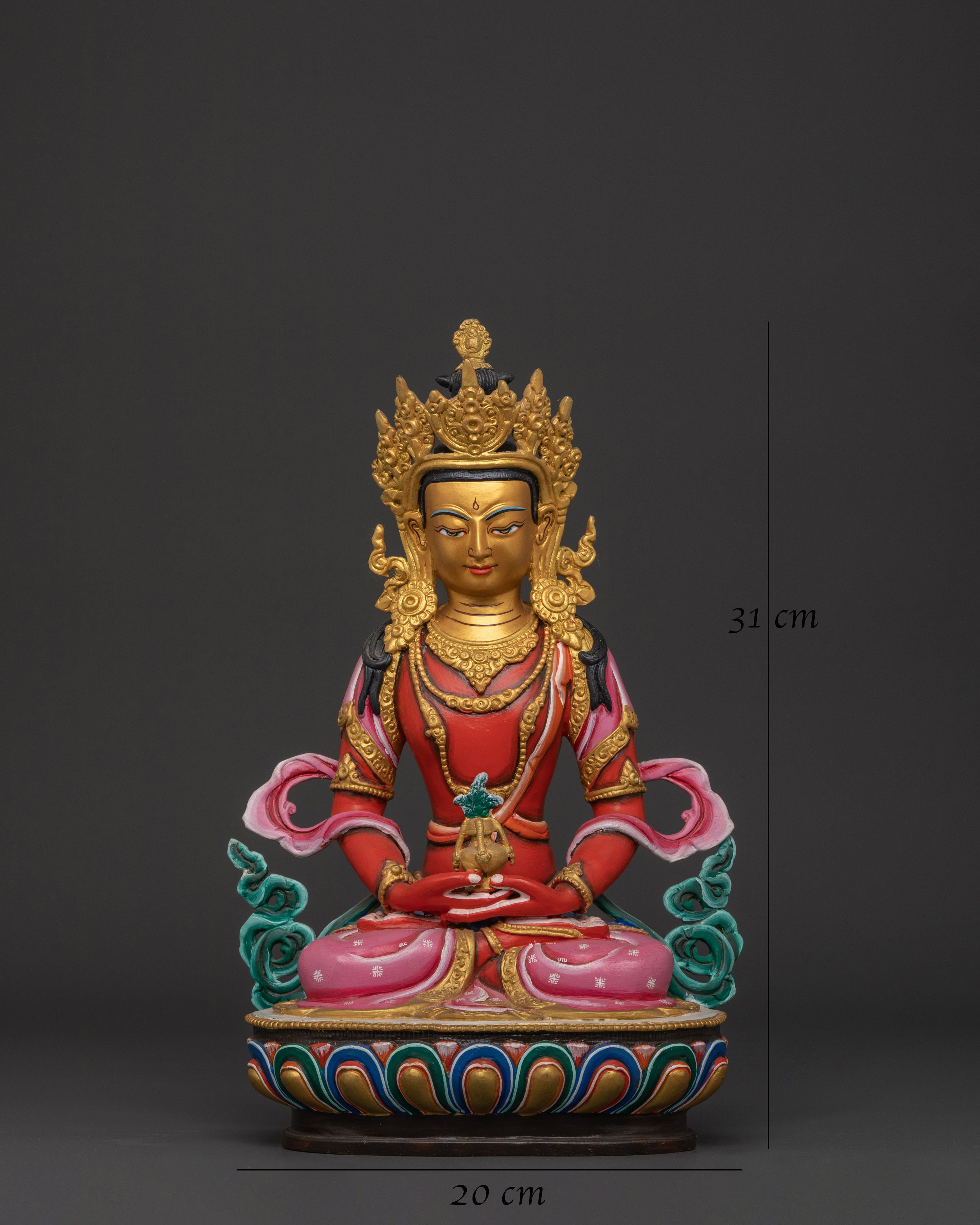 Handcrafted Tibetan Amitayus Sculpture | Copper Body with Acrylic Paint Detailing