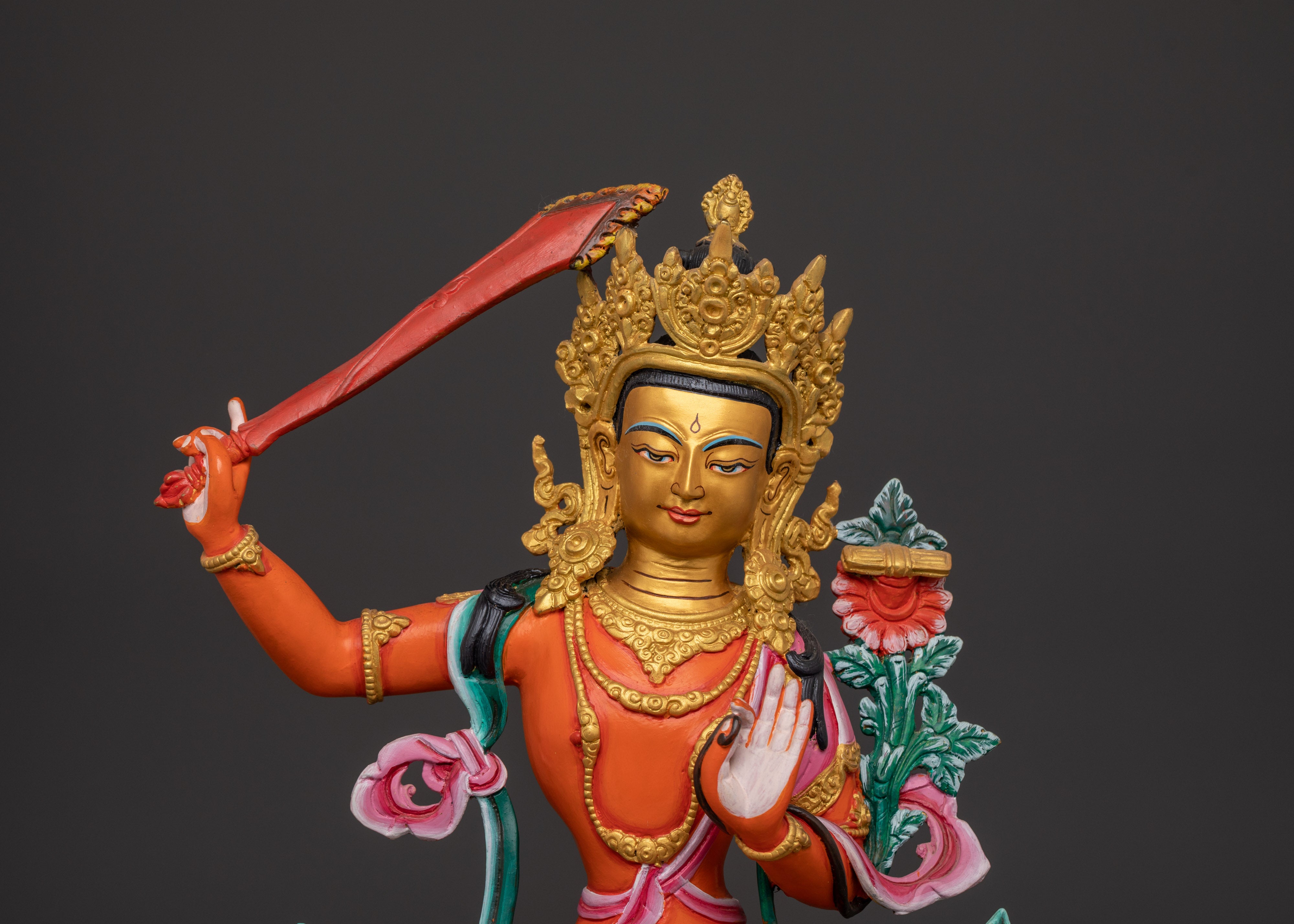 Manjushri Sword of Wisdom Figurine | Handcrafted Copper Buddhist Deity Sculpture