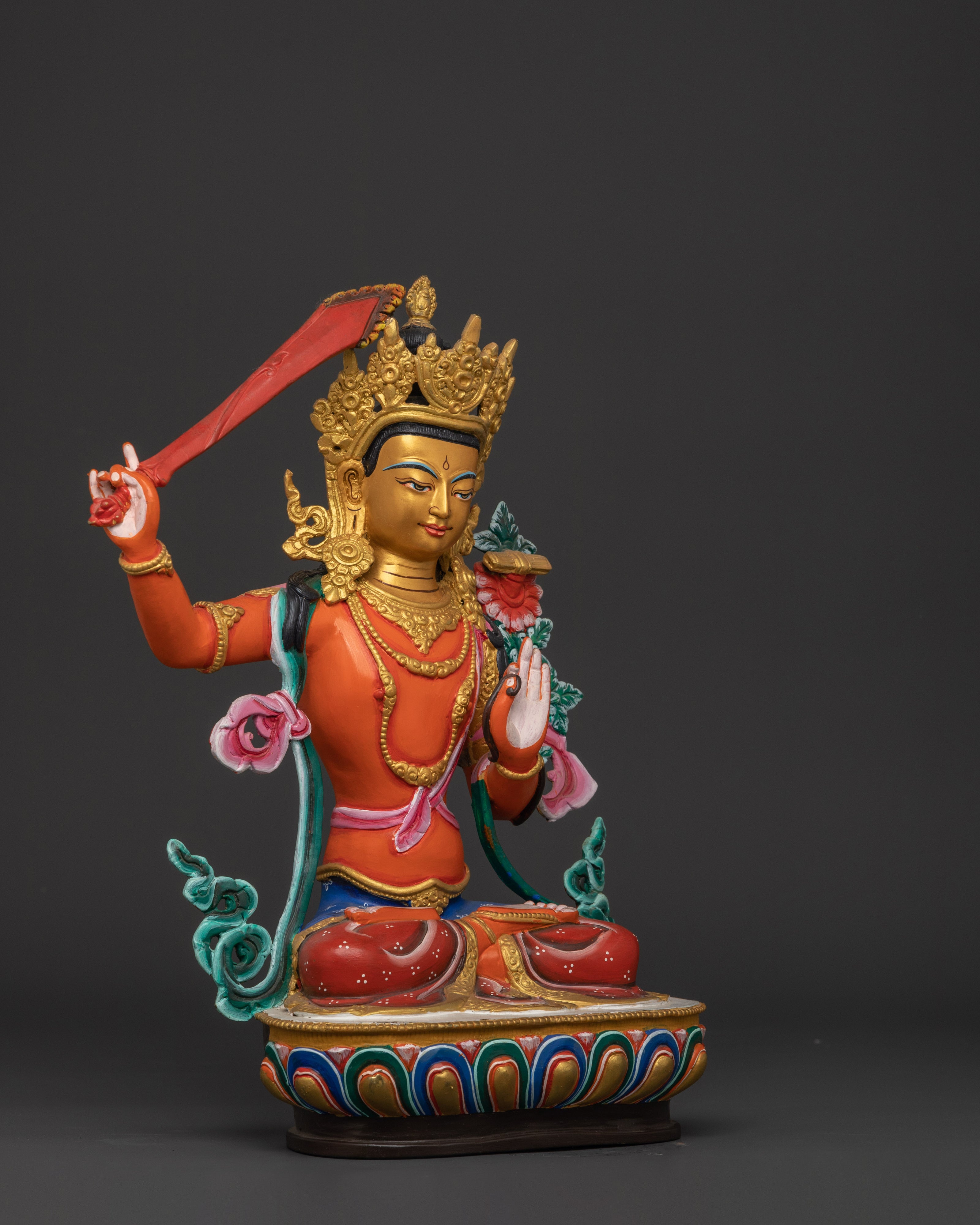 Manjushri Sword of Wisdom Figurine | Handcrafted Copper Buddhist Deity Sculpture