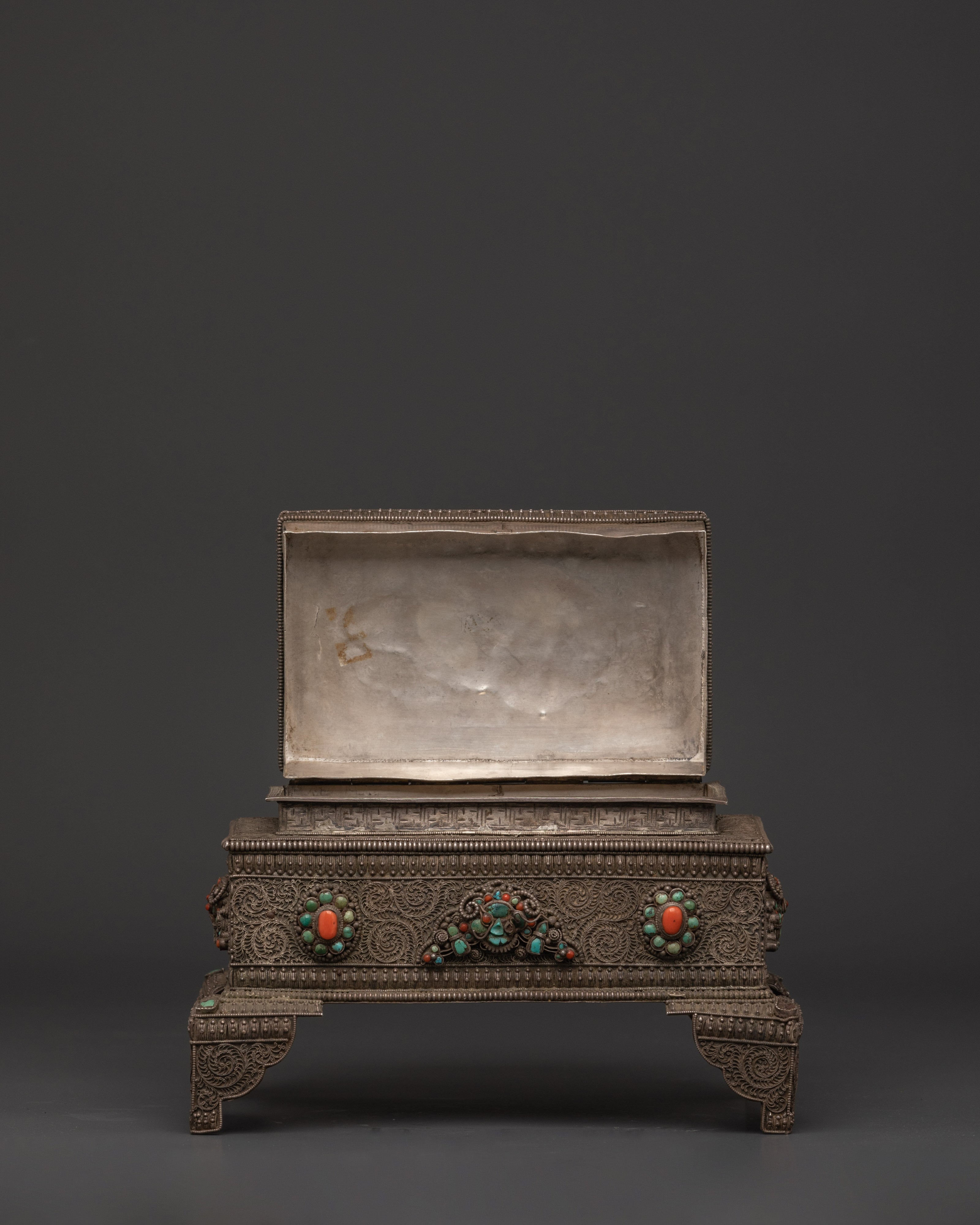 Gemstone Decorated Treasure Box | Handcrafted Silver Jewelry Chest