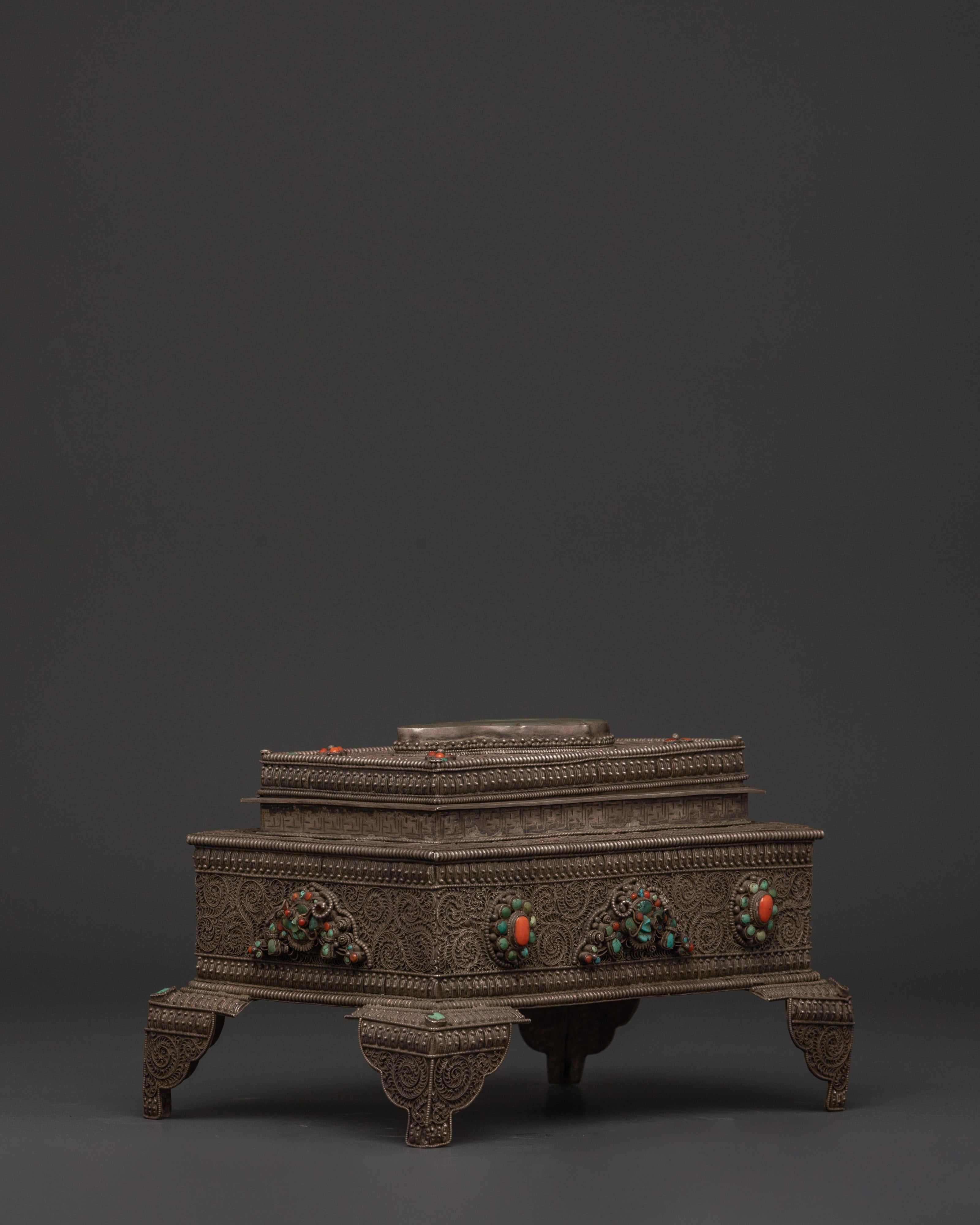 Gemstone Decorated Treasure Box | Handcrafted Silver Jewelry Chest