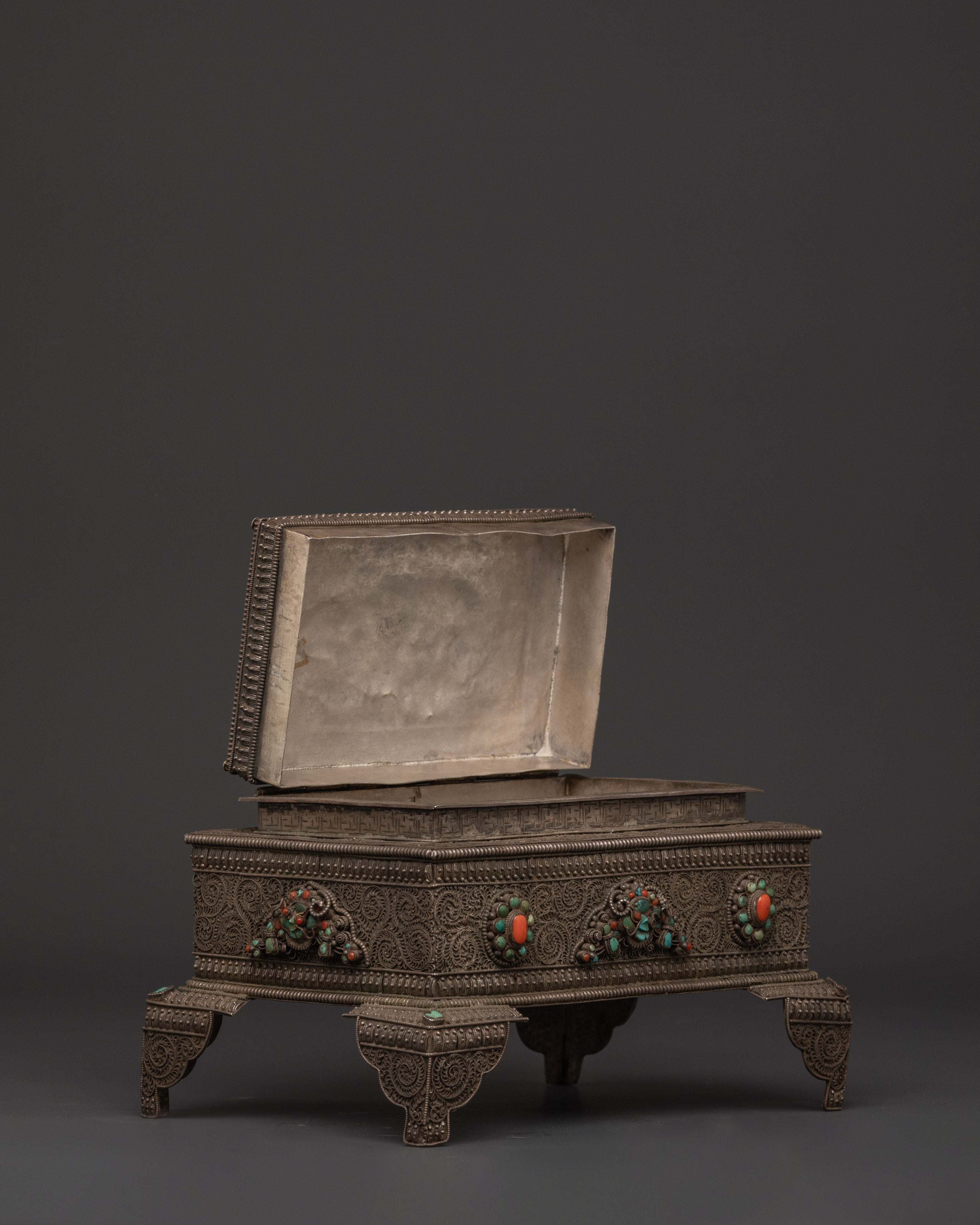 Gemstone Decorated Treasure Box | Handcrafted Silver Jewelry Chest