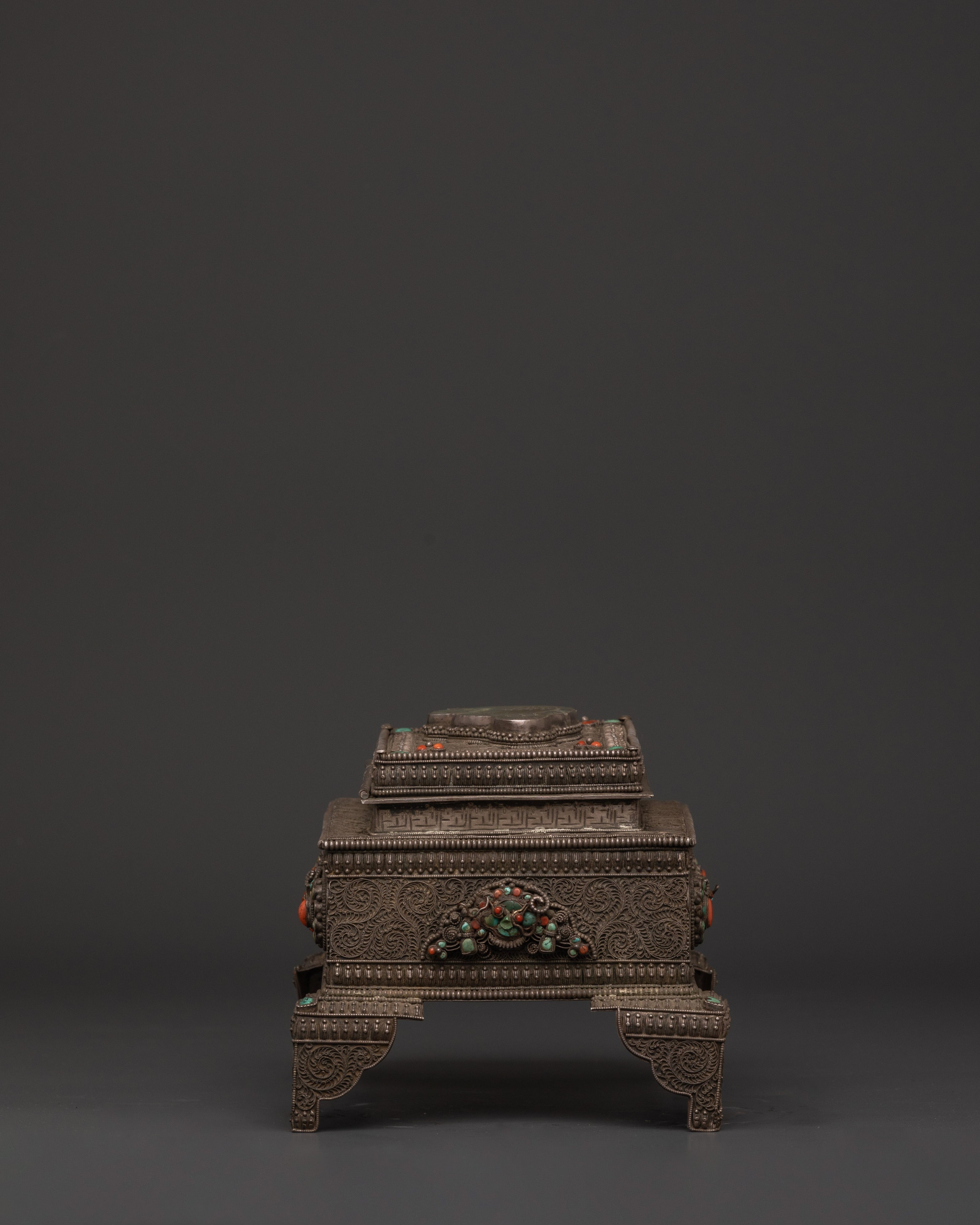 Gemstone Decorated Treasure Box | Handcrafted Silver Jewelry Chest