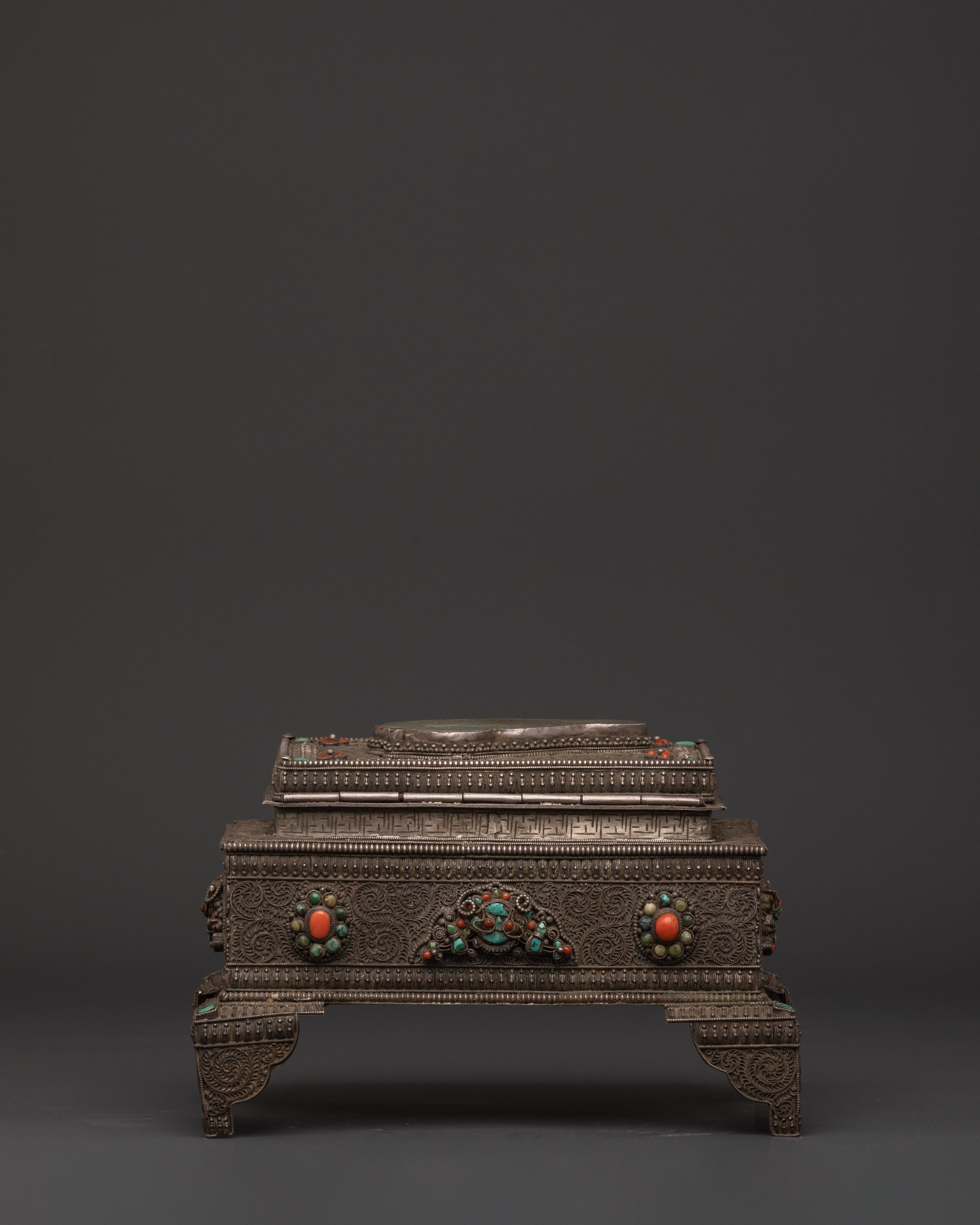 Gemstone Decorated Treasure Box | Handcrafted Silver Jewelry Chest
