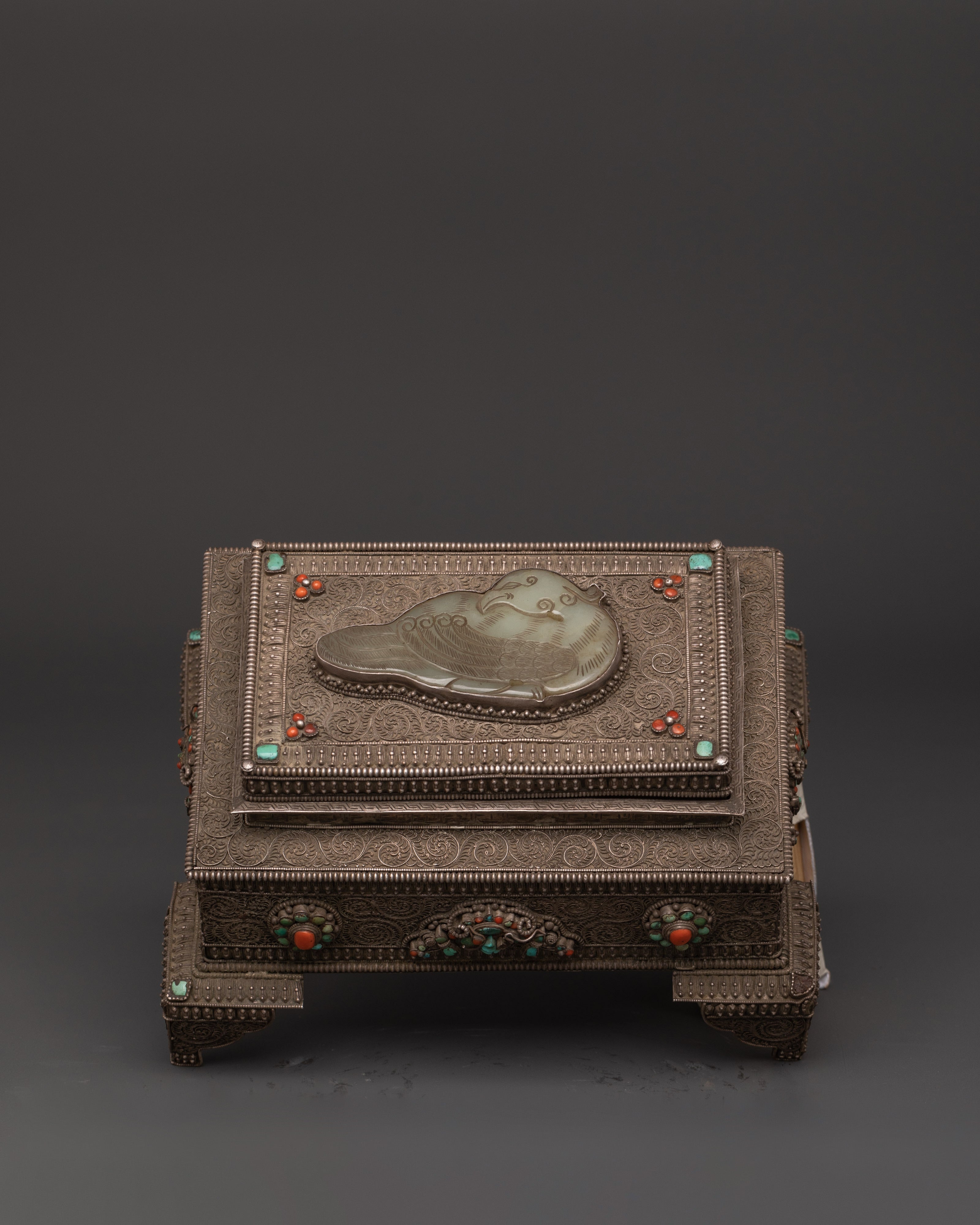 Gemstone Decorated Treasure Box | Handcrafted Silver Jewelry Chest