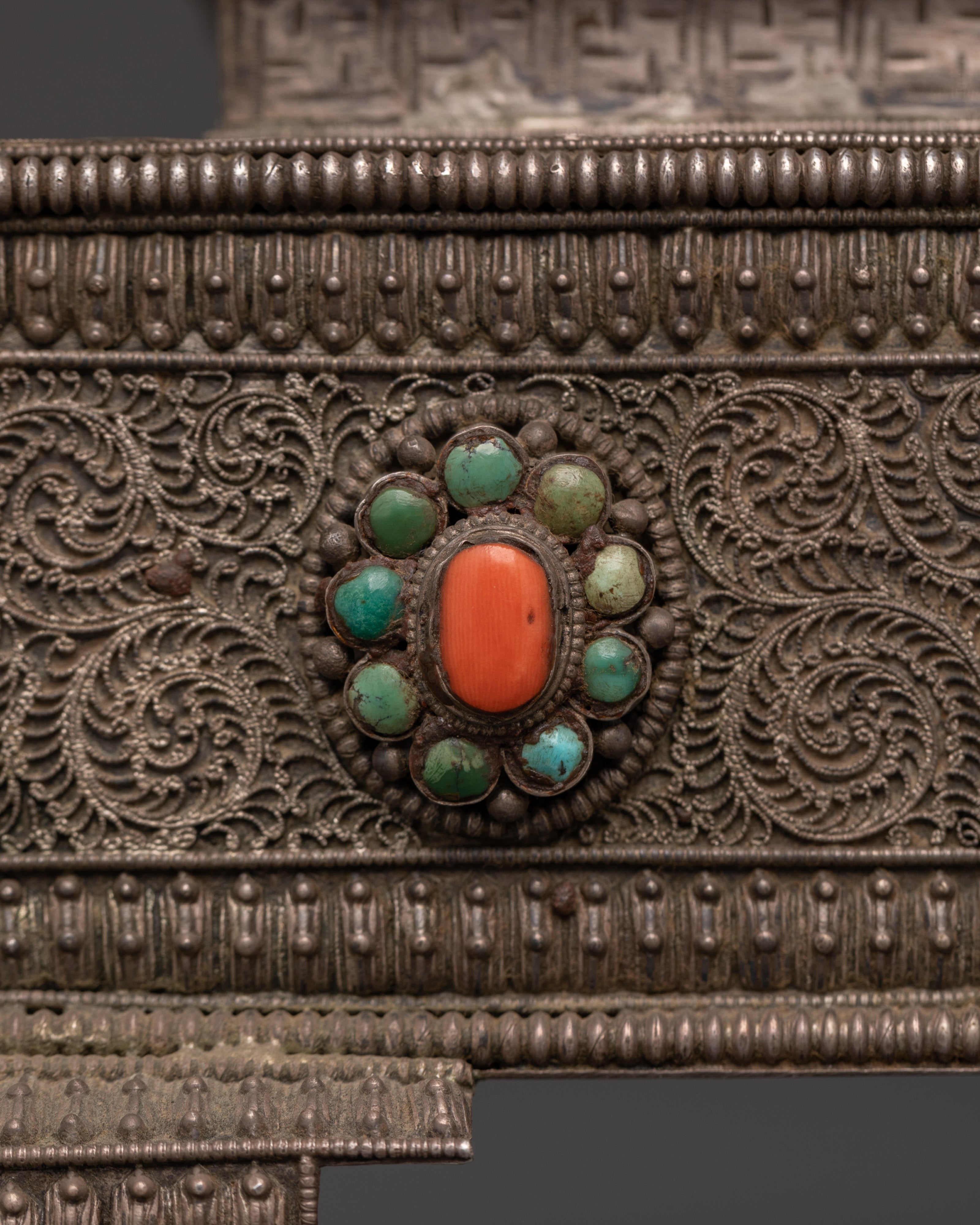 Gemstone Decorated Treasure Box | Handcrafted Silver Jewelry Chest