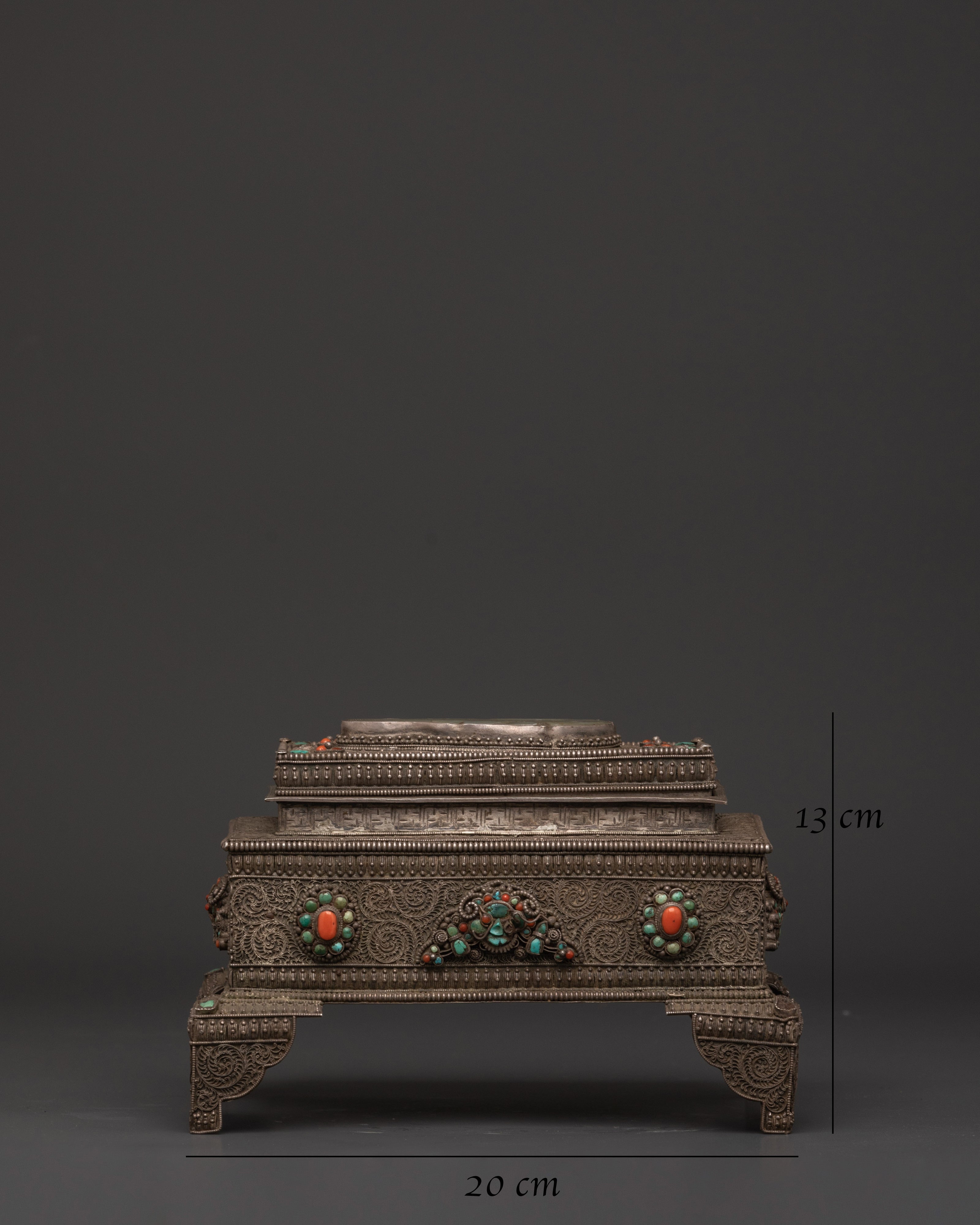Gemstone Decorated Treasure Box | Handcrafted Silver Jewelry Chest