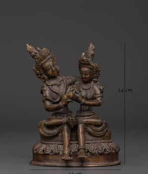Vintage Bronze Shiva with Consort Statue for Altar & Sacred Decor