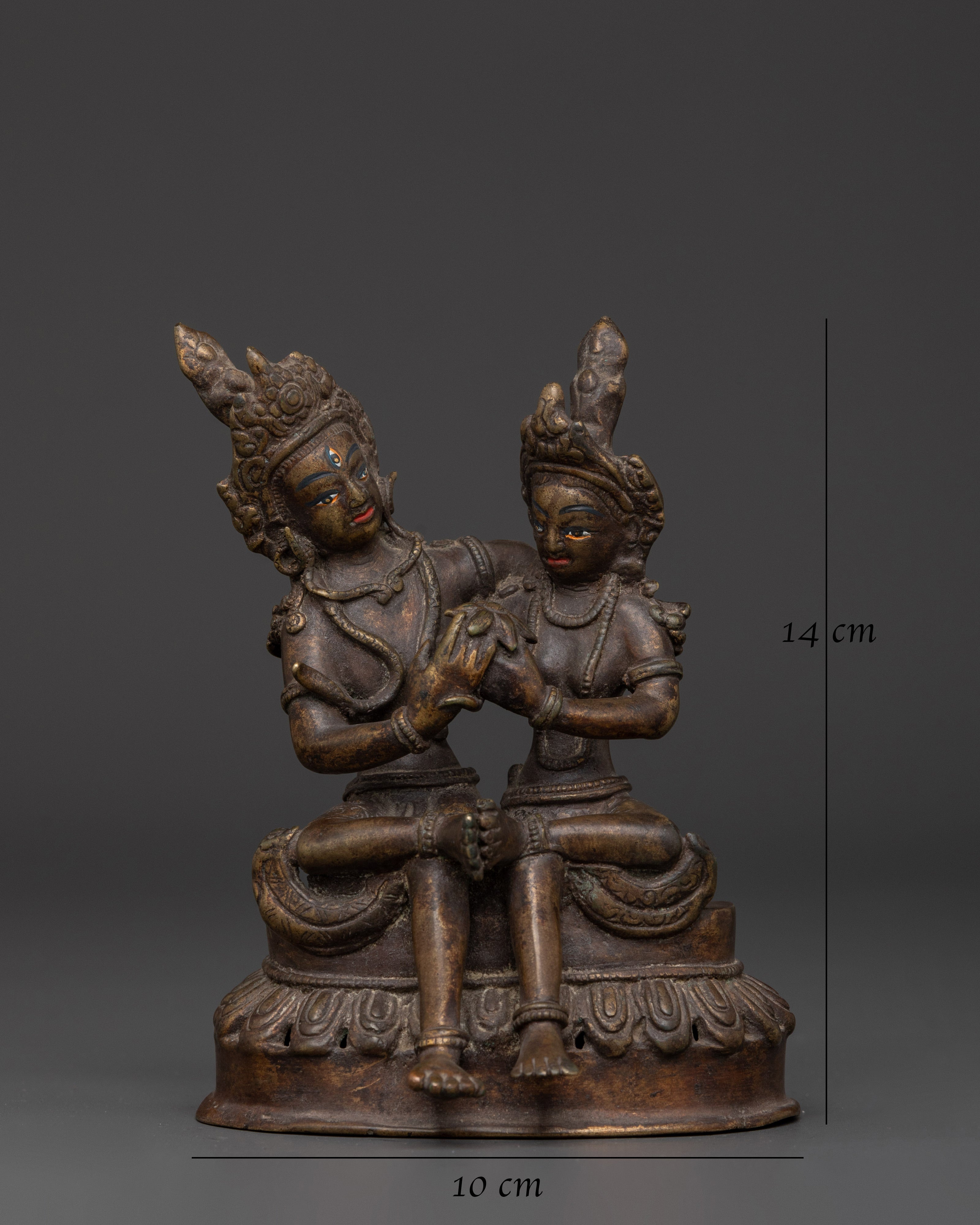 Vintage Bronze Shiva with Consort Statue for Altar & Sacred Decor