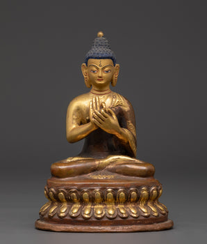 Set of Five Brass Buddha Statues | Gold Plated Oxidized Copper