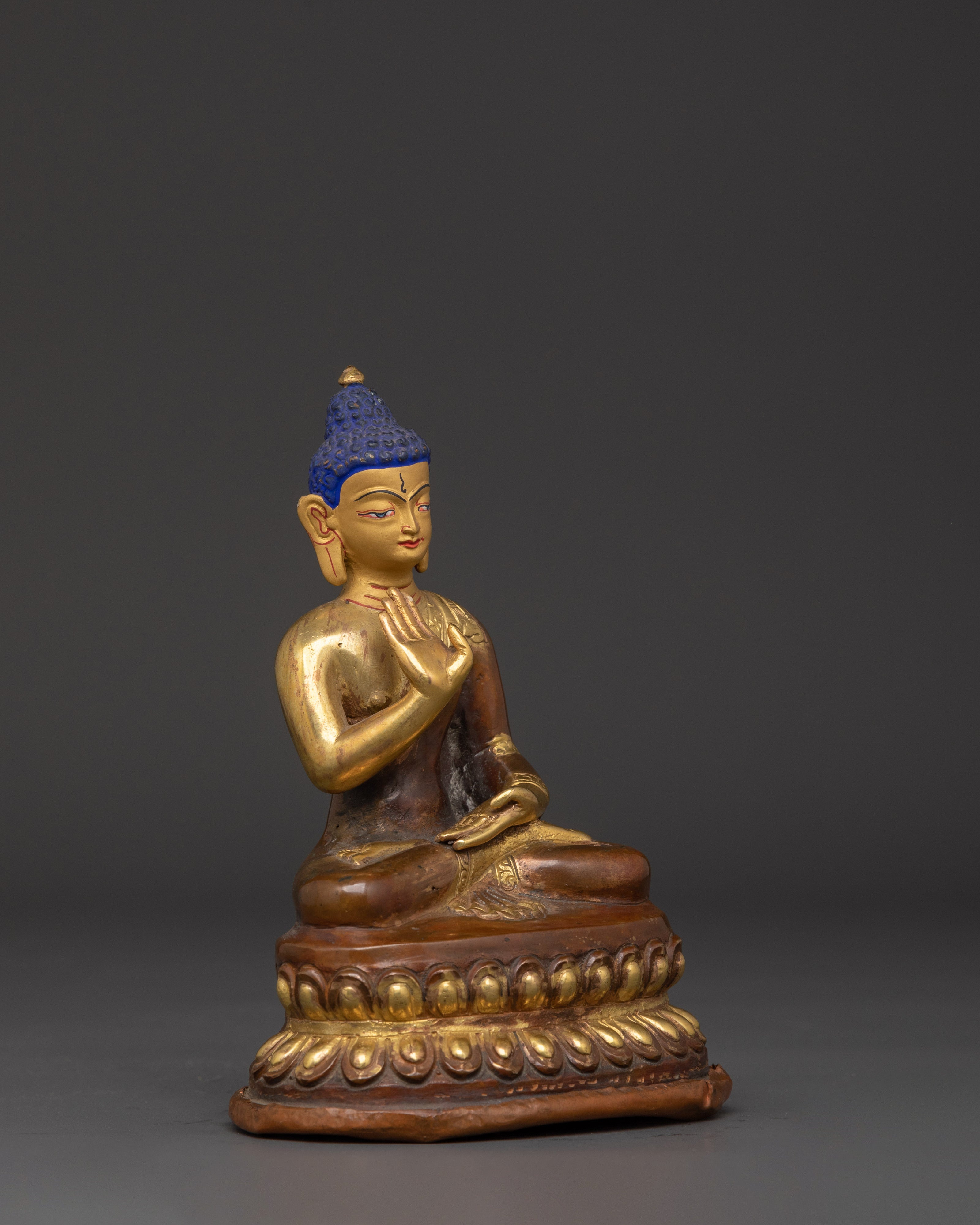 Amogasiddhi Statue Gold Plated Oxidized Copper | Buddhist Deity Figurine
