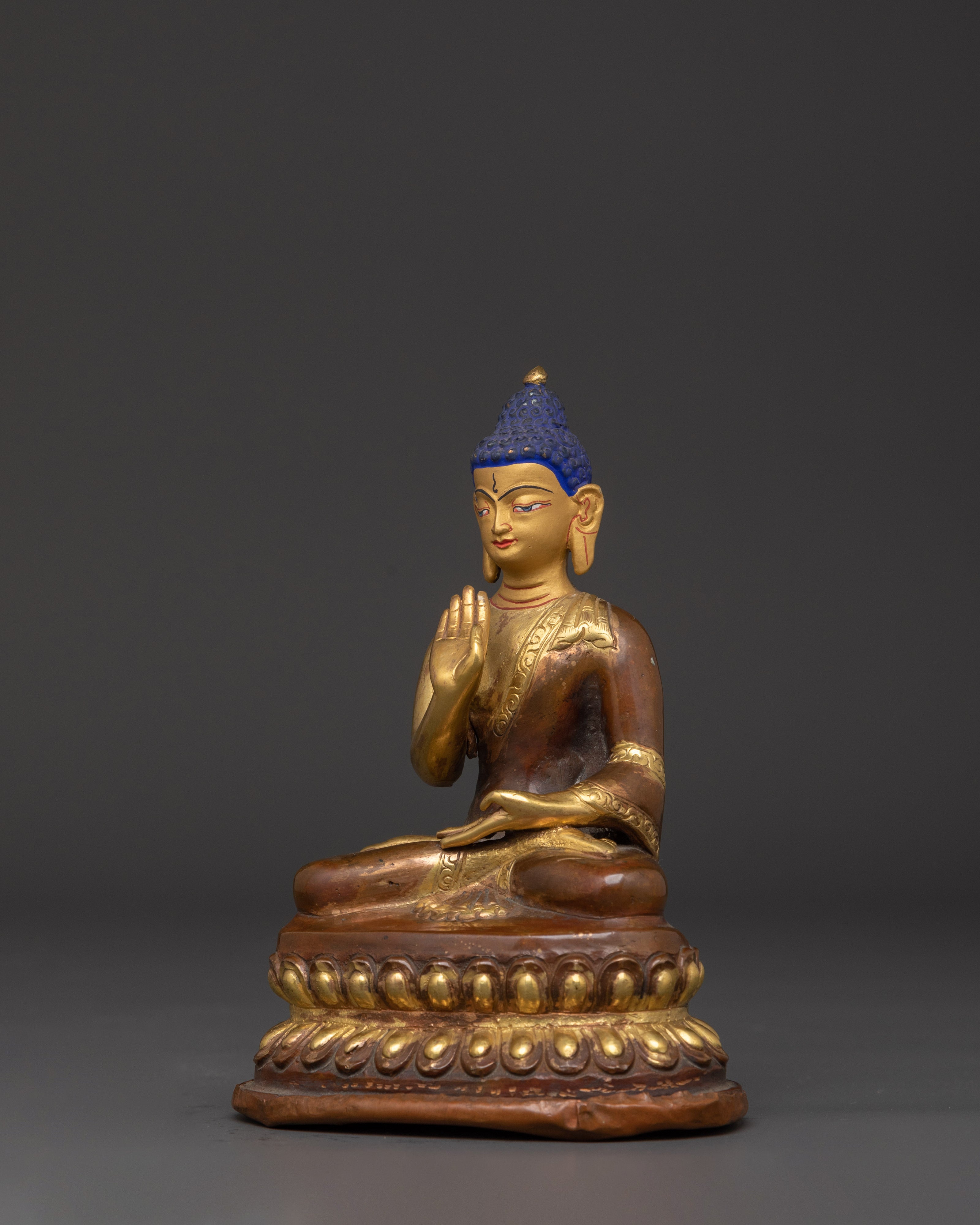 Amogasiddhi Statue Gold Plated Oxidized Copper | Buddhist Deity Figurine