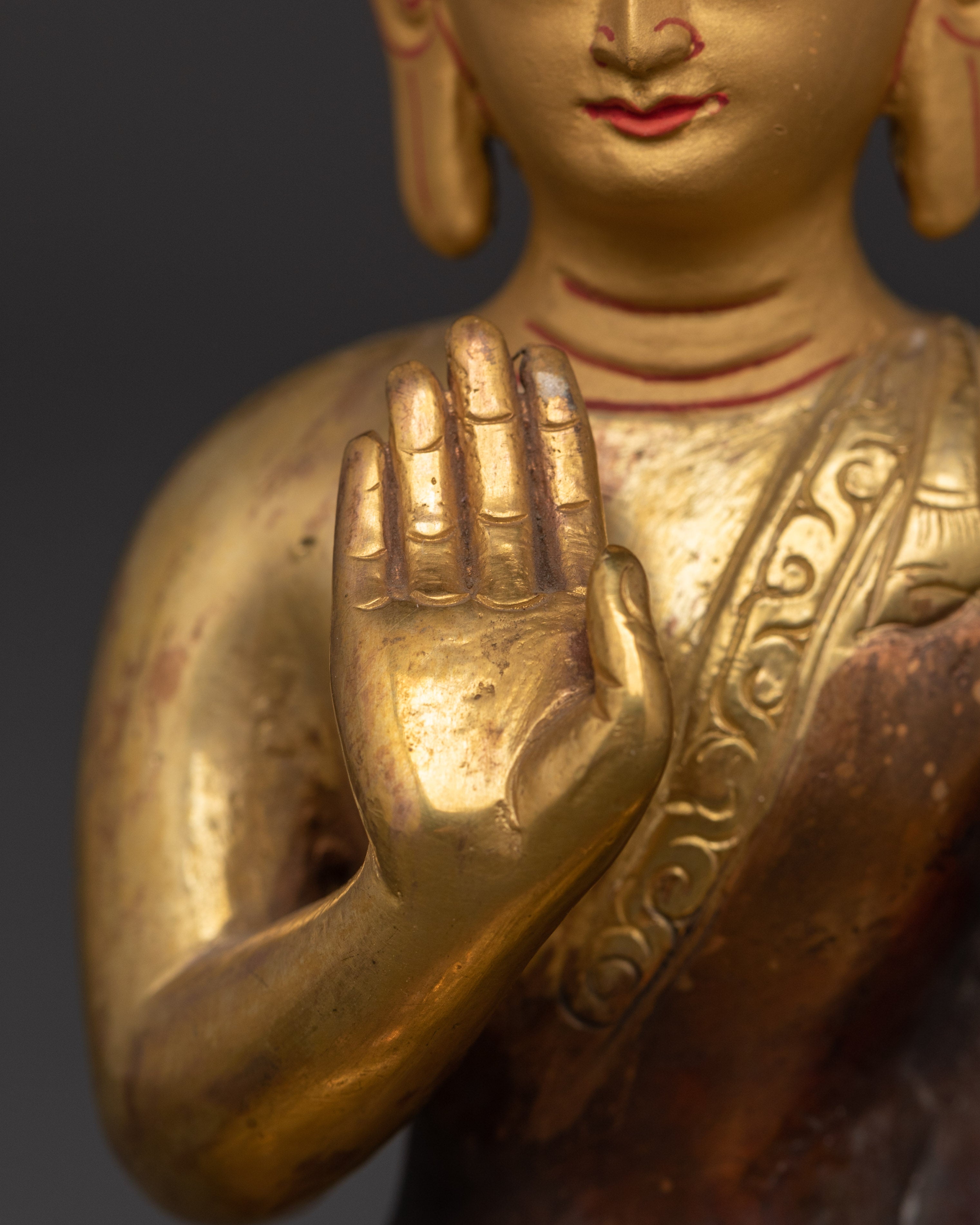 Amogasiddhi Statue Gold Plated Oxidized Copper | Buddhist Deity Figurine