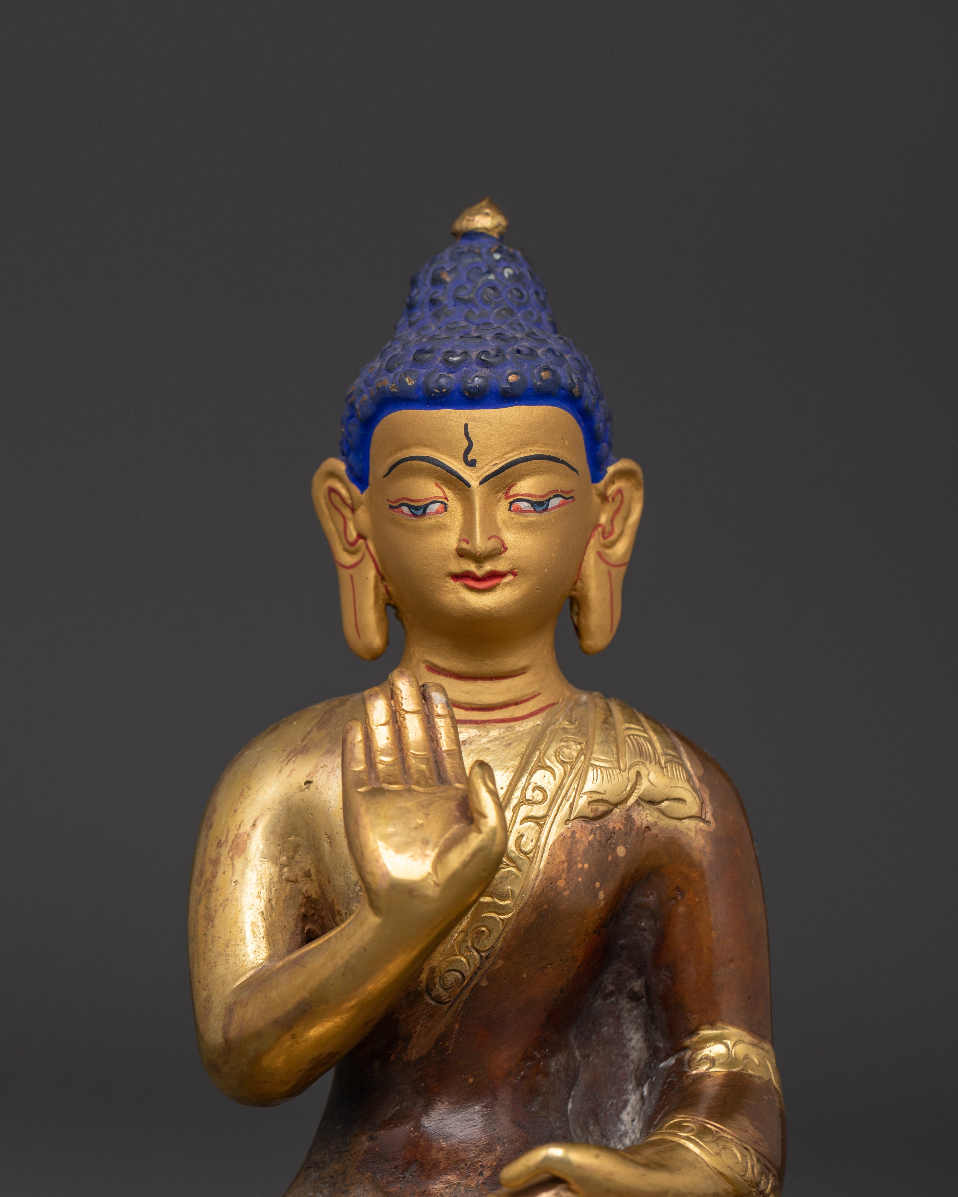 Amogasiddhi Statue Gold Plated Oxidized Copper | Buddhist Deity Figurine